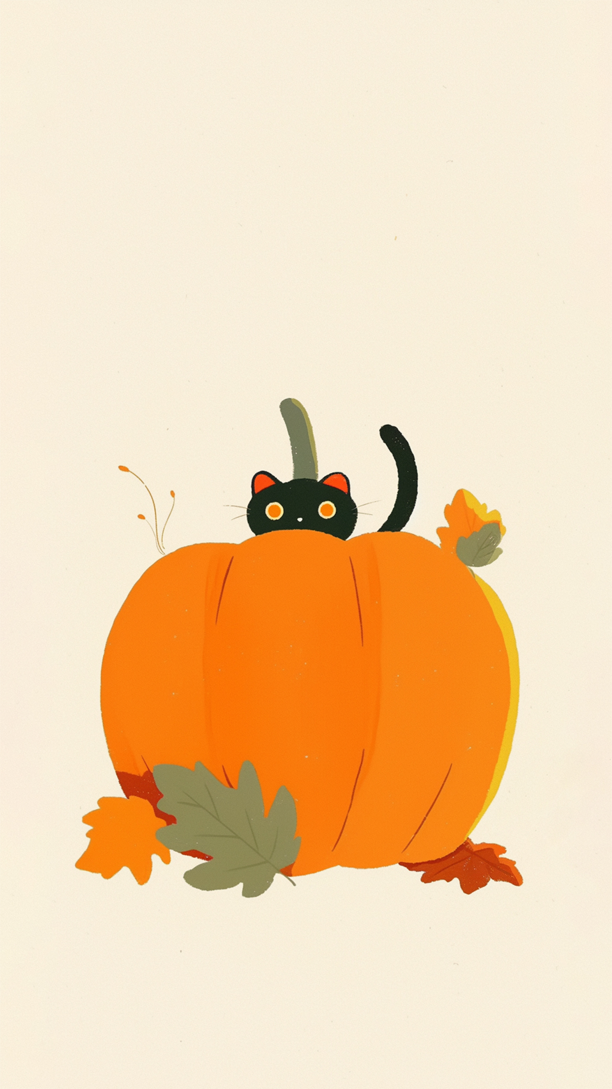 Cute black cat background with cartoon pumpkin