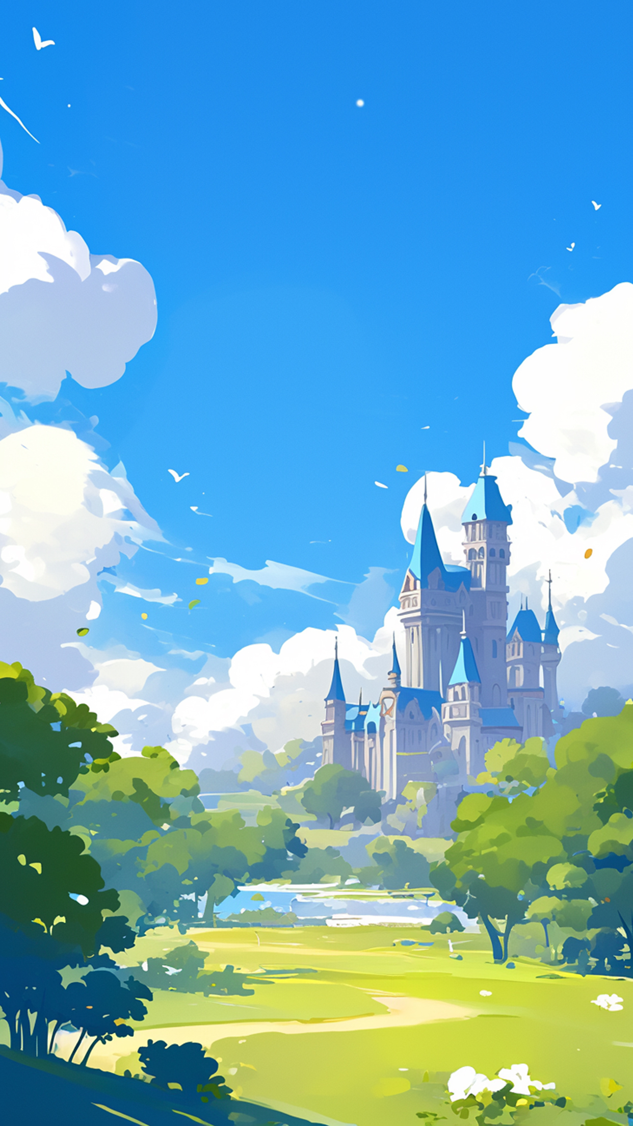 Beautiful castle anime style background