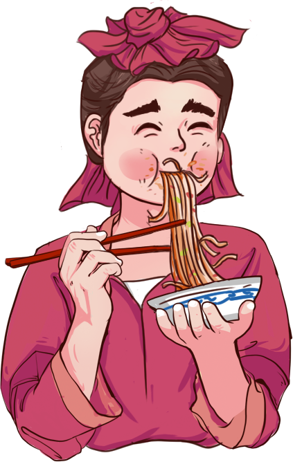 Cartoon character/eating noodles