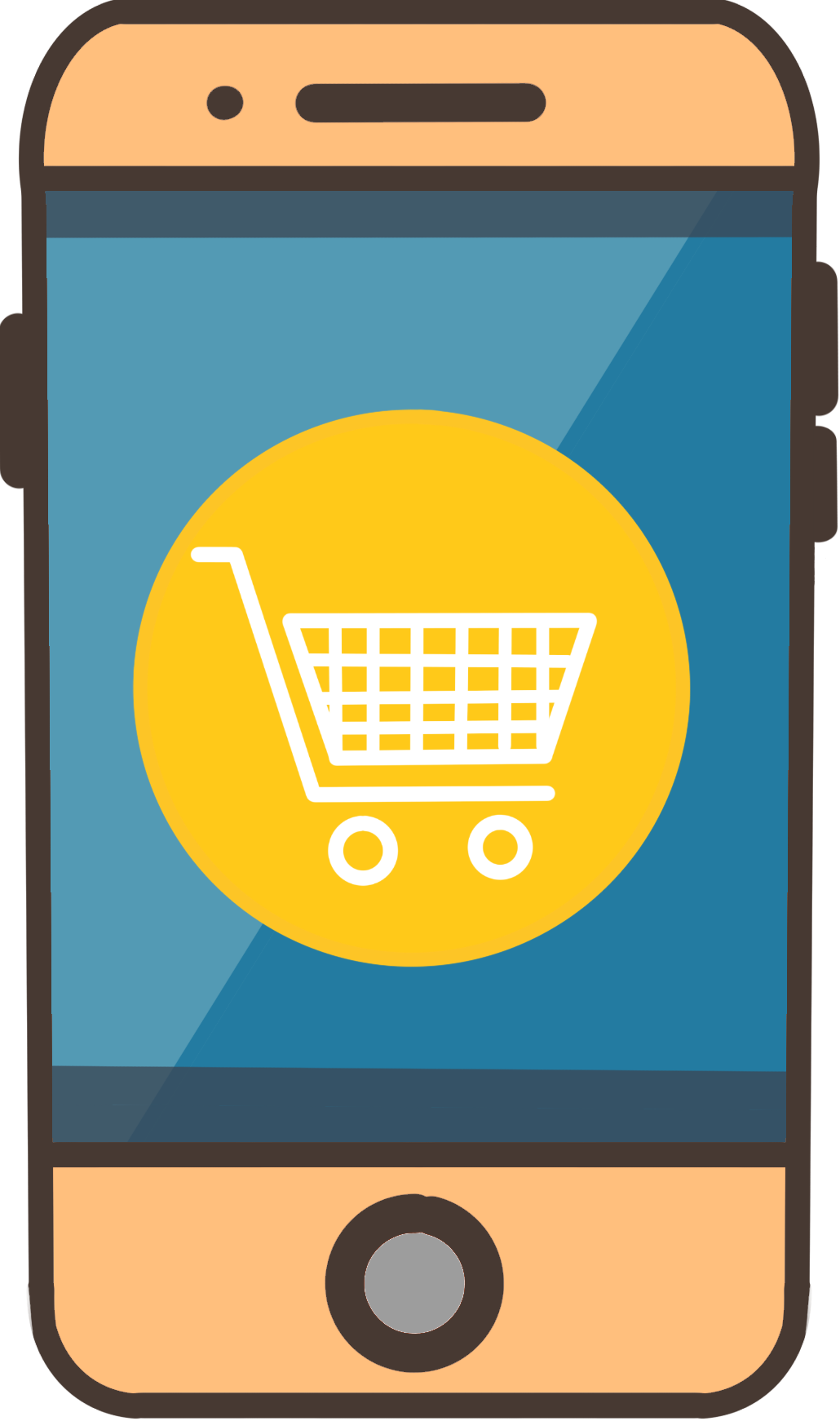 Mobile phone/yellow shopping cart