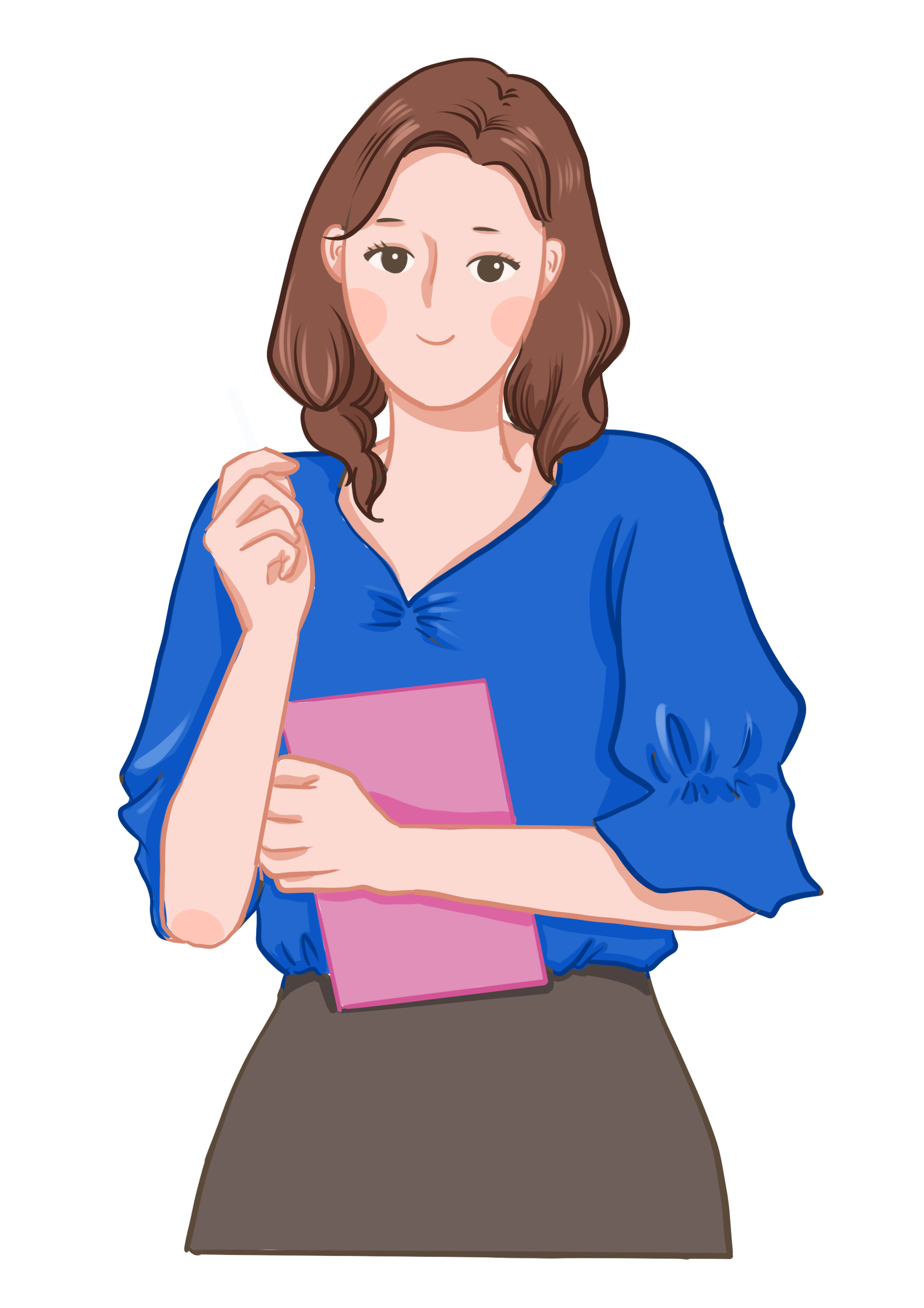 The female teacher in a blue dress
