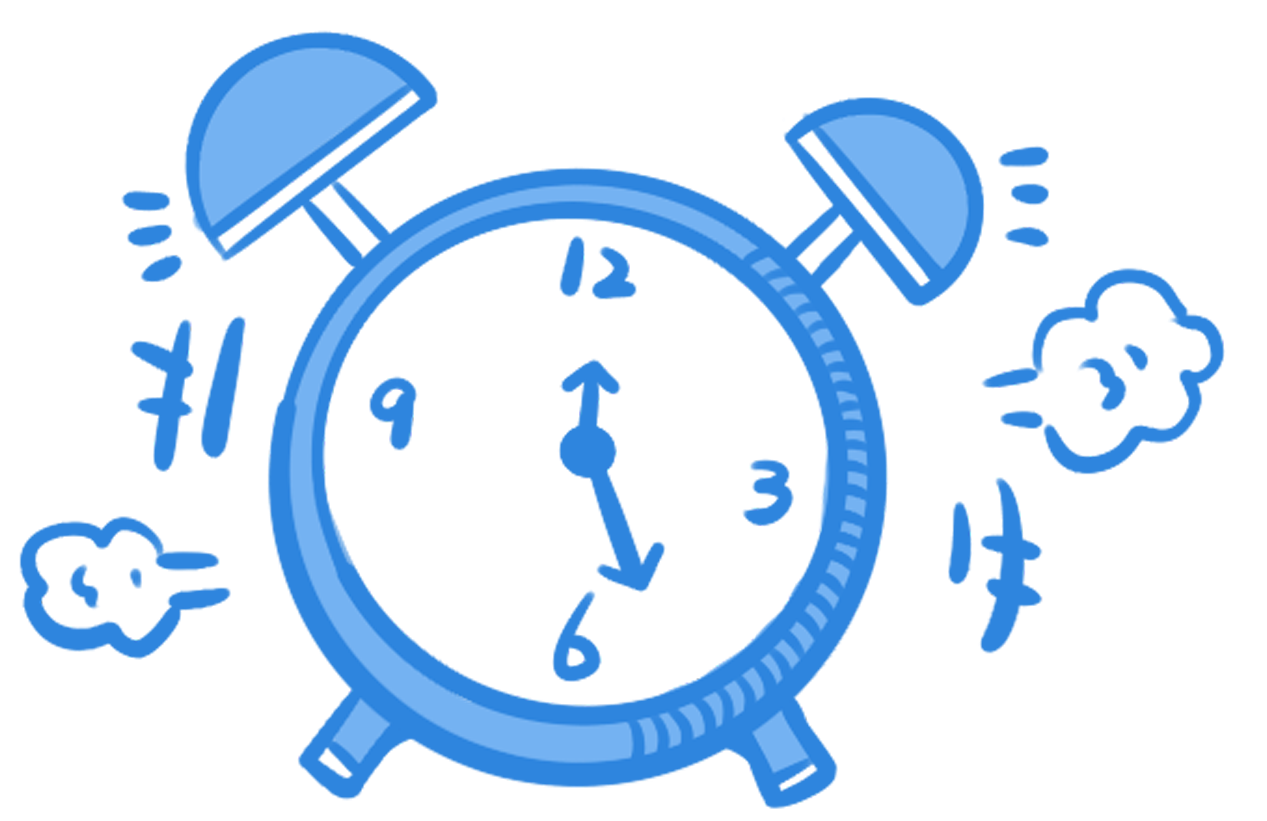 Blue hand-drawn cartoon alarm clock