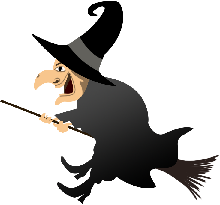 Halloween witch riding a broomstick