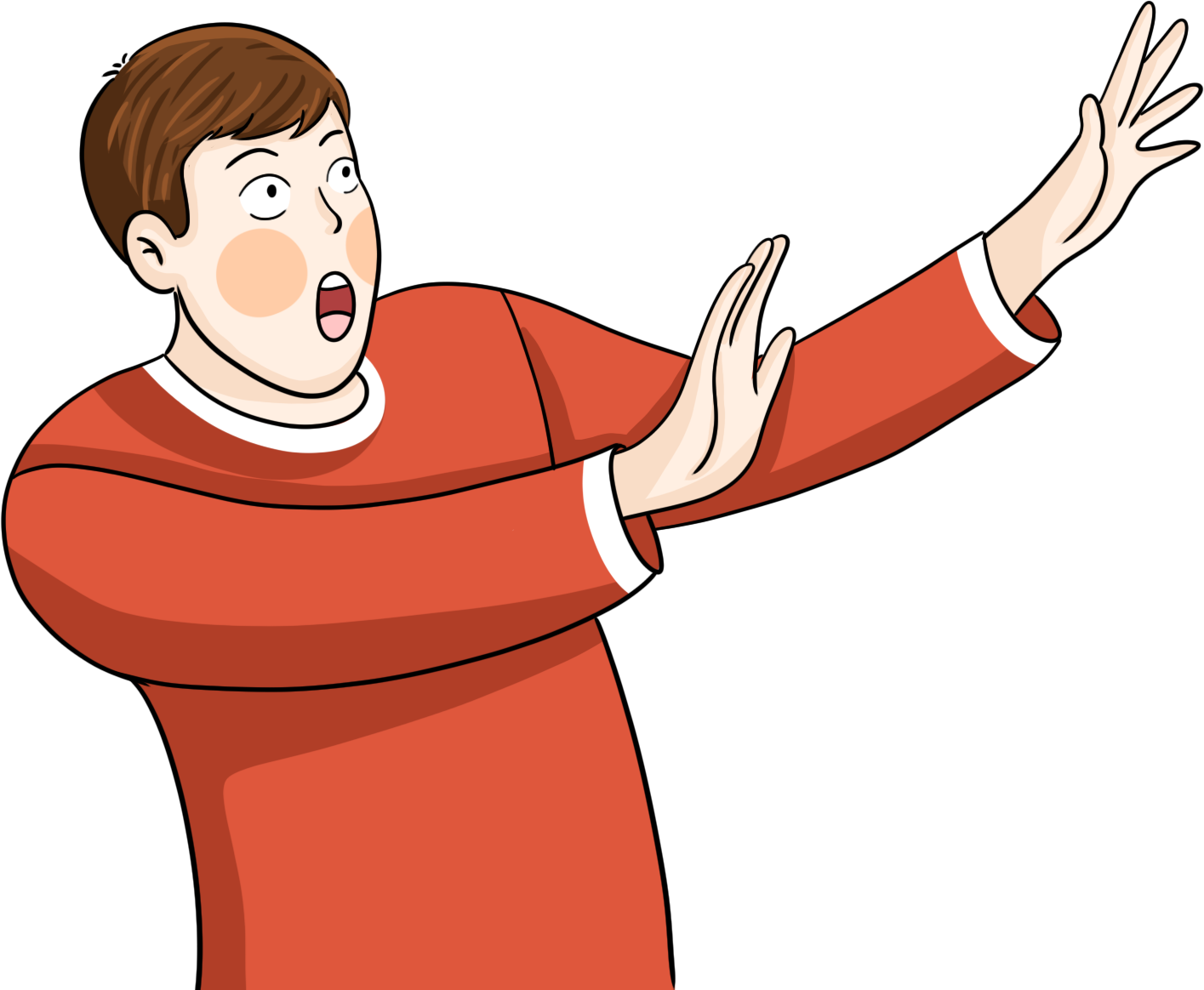 Hand-drawn illustration of a boy with a terrified and scared expression