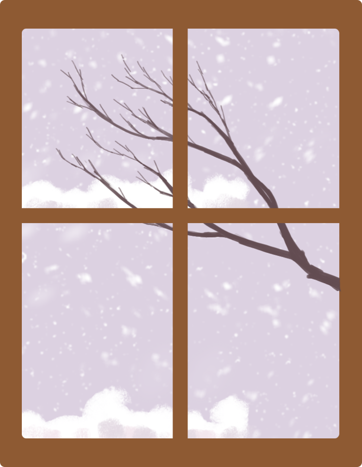 Winter Solstice window snow scene
