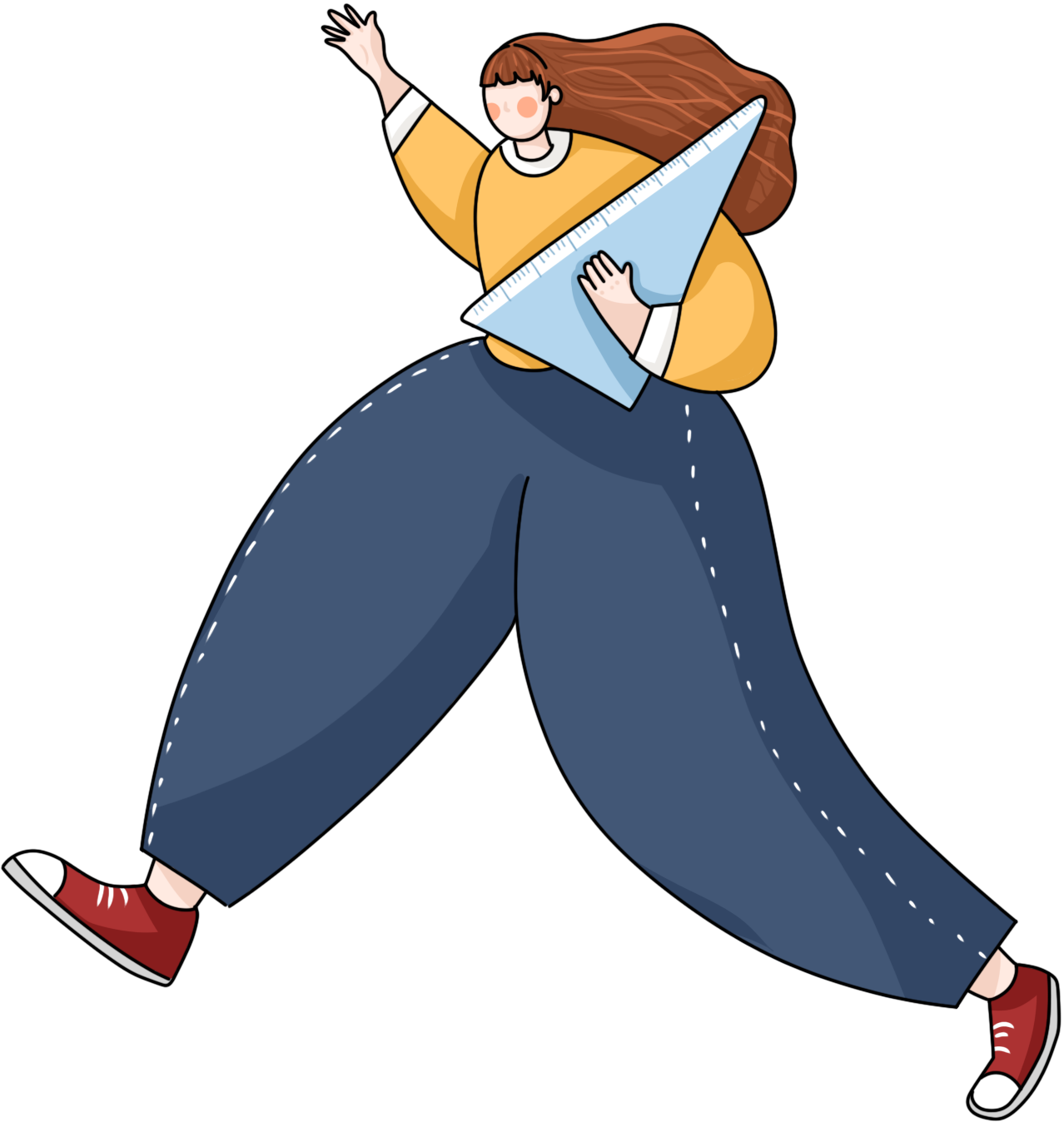 Hand-drawn exaggerated illustration of a girl