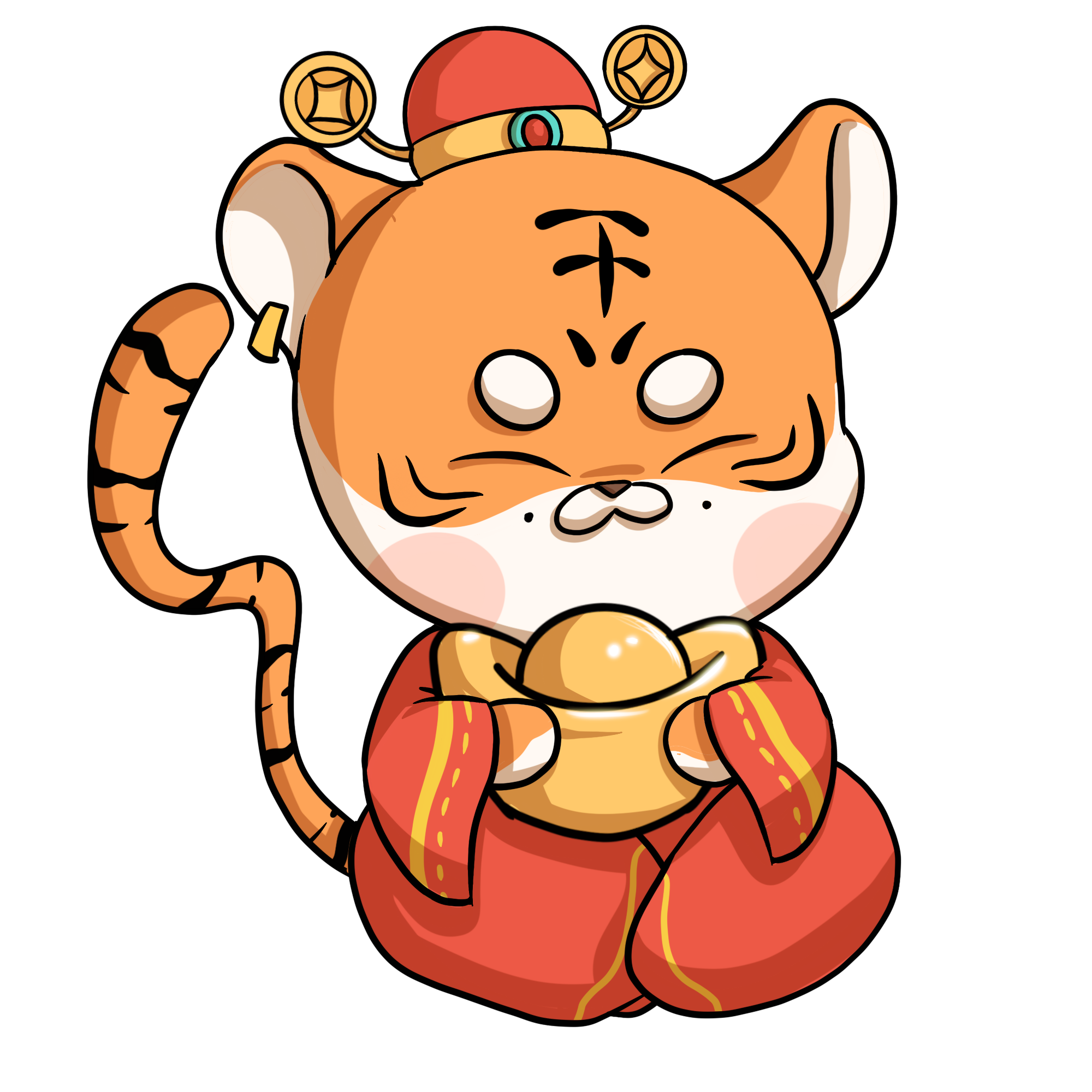 Sitting with a golden ingot tiger