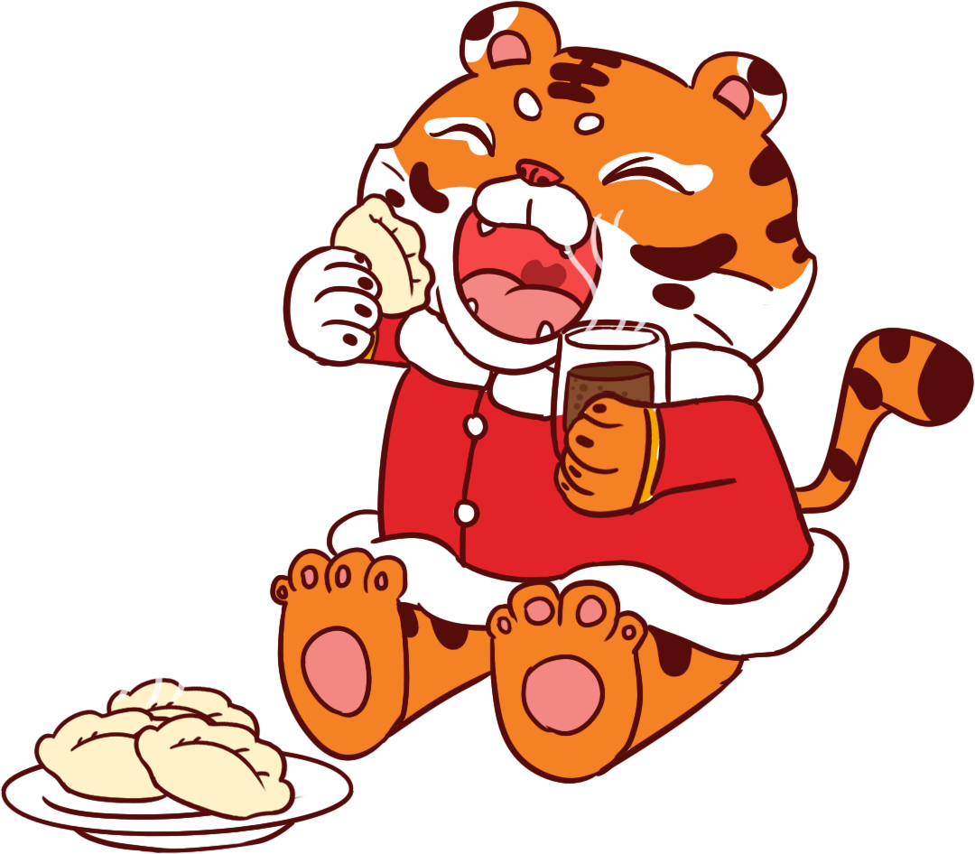 The tiger eats dumplings.