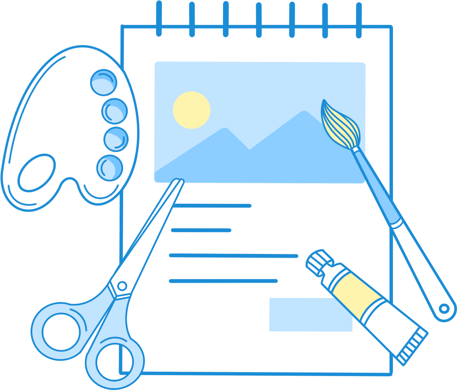 Art class drawing tools notebook scissors image