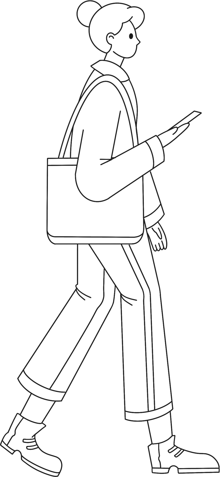 Traveling Girl Character Line Art