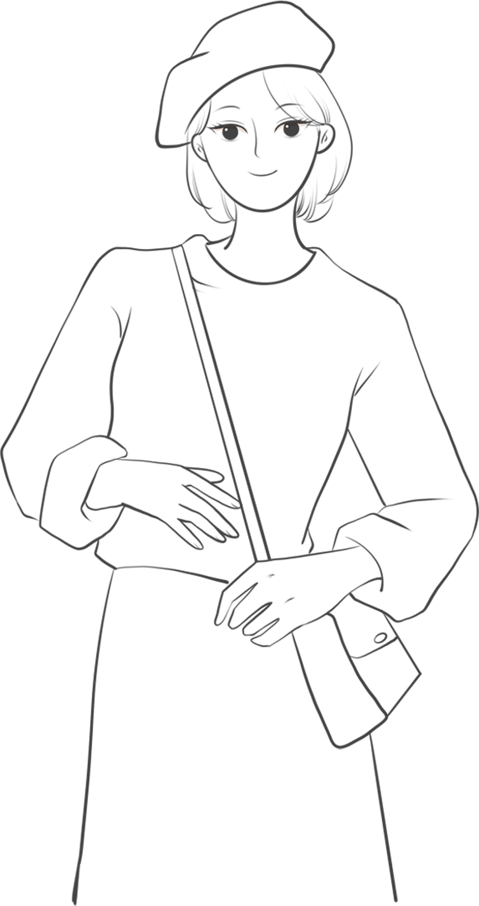 Casual short-haired girl character line art