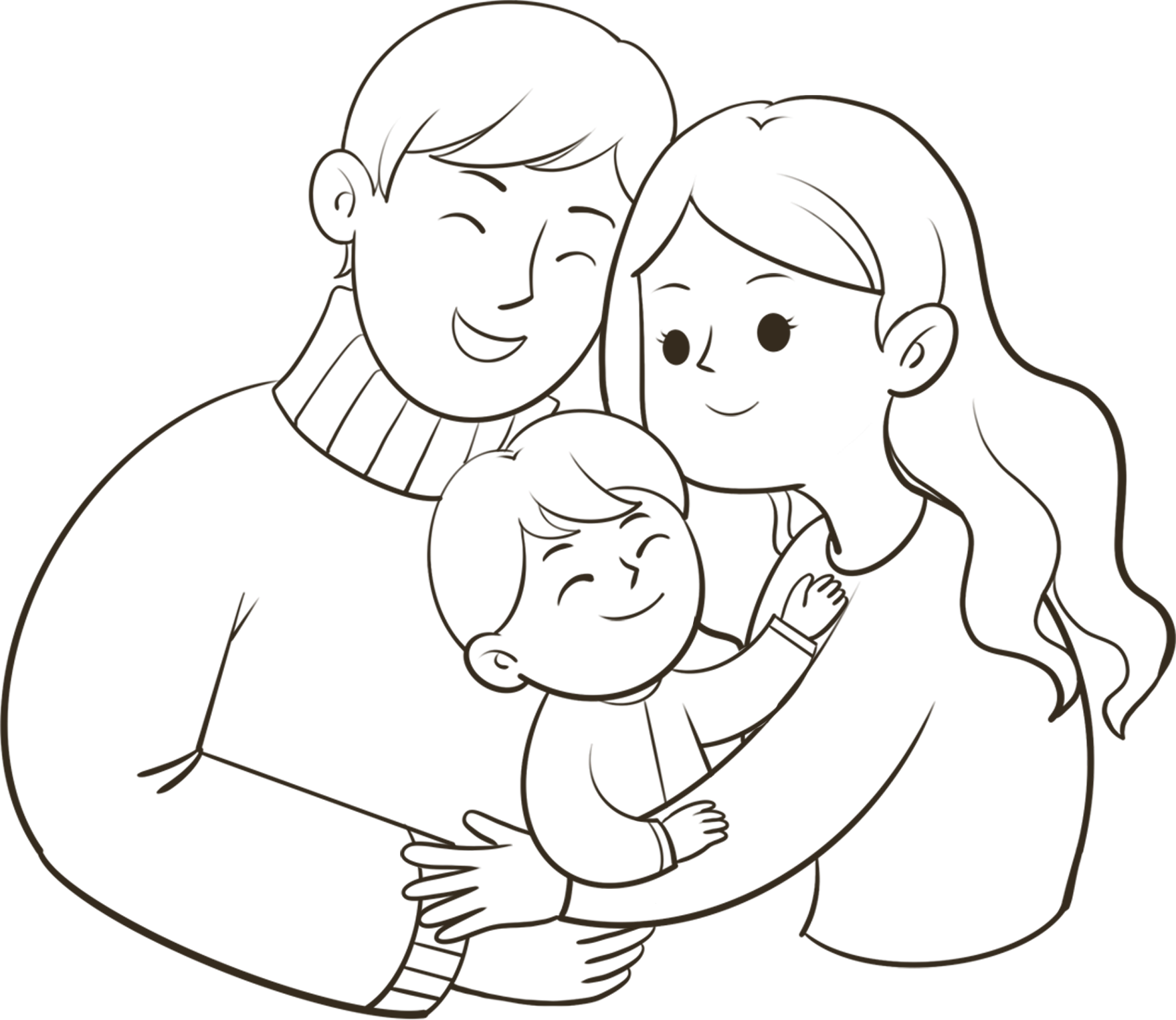 Line drawing of a family of three