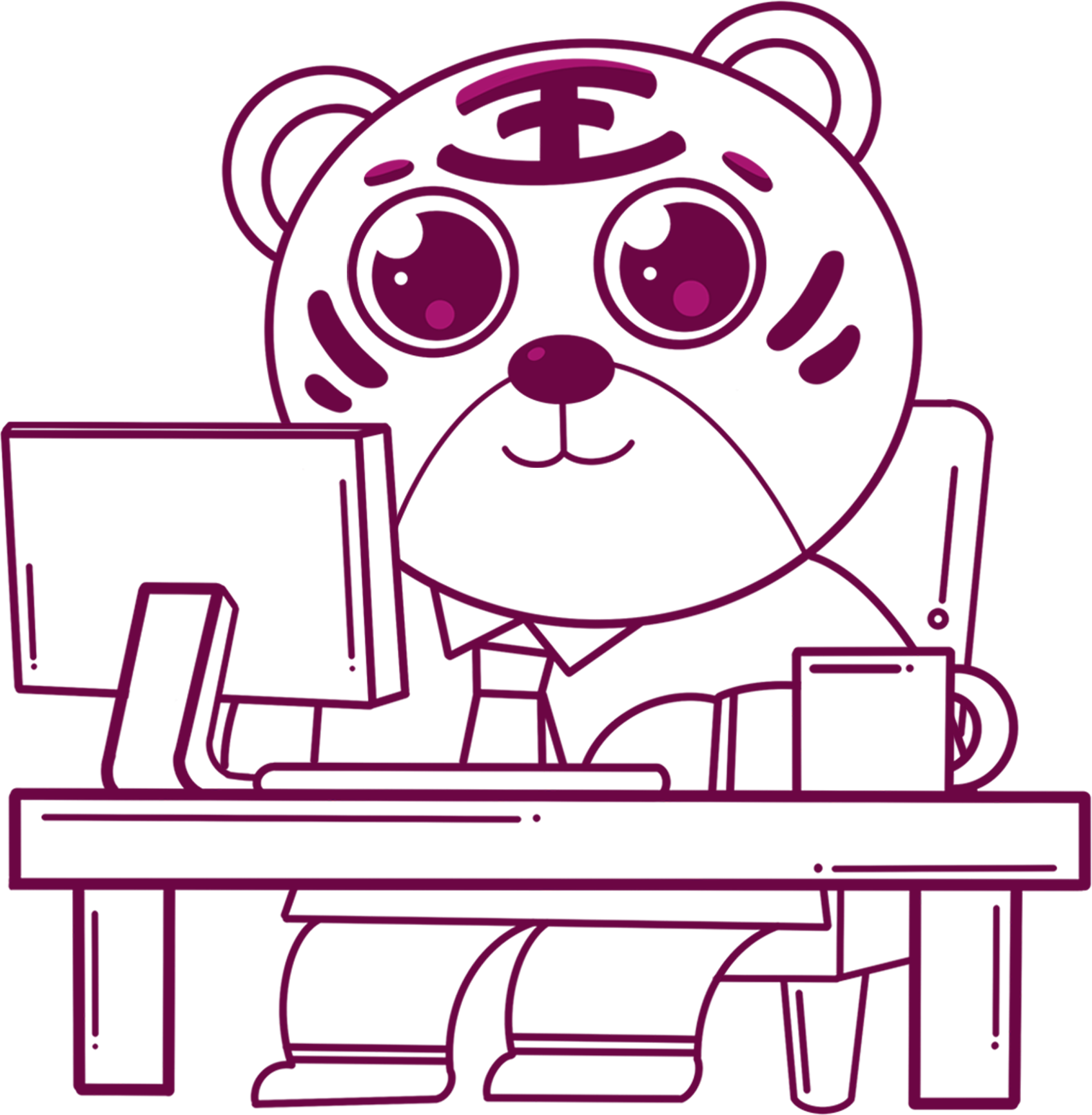 Tiger Office Cartoon Line Art