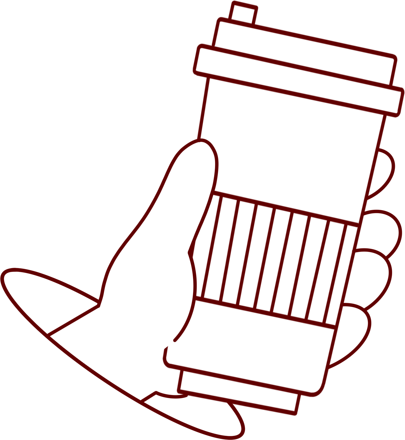Line drawing of a person holding a coffee drink