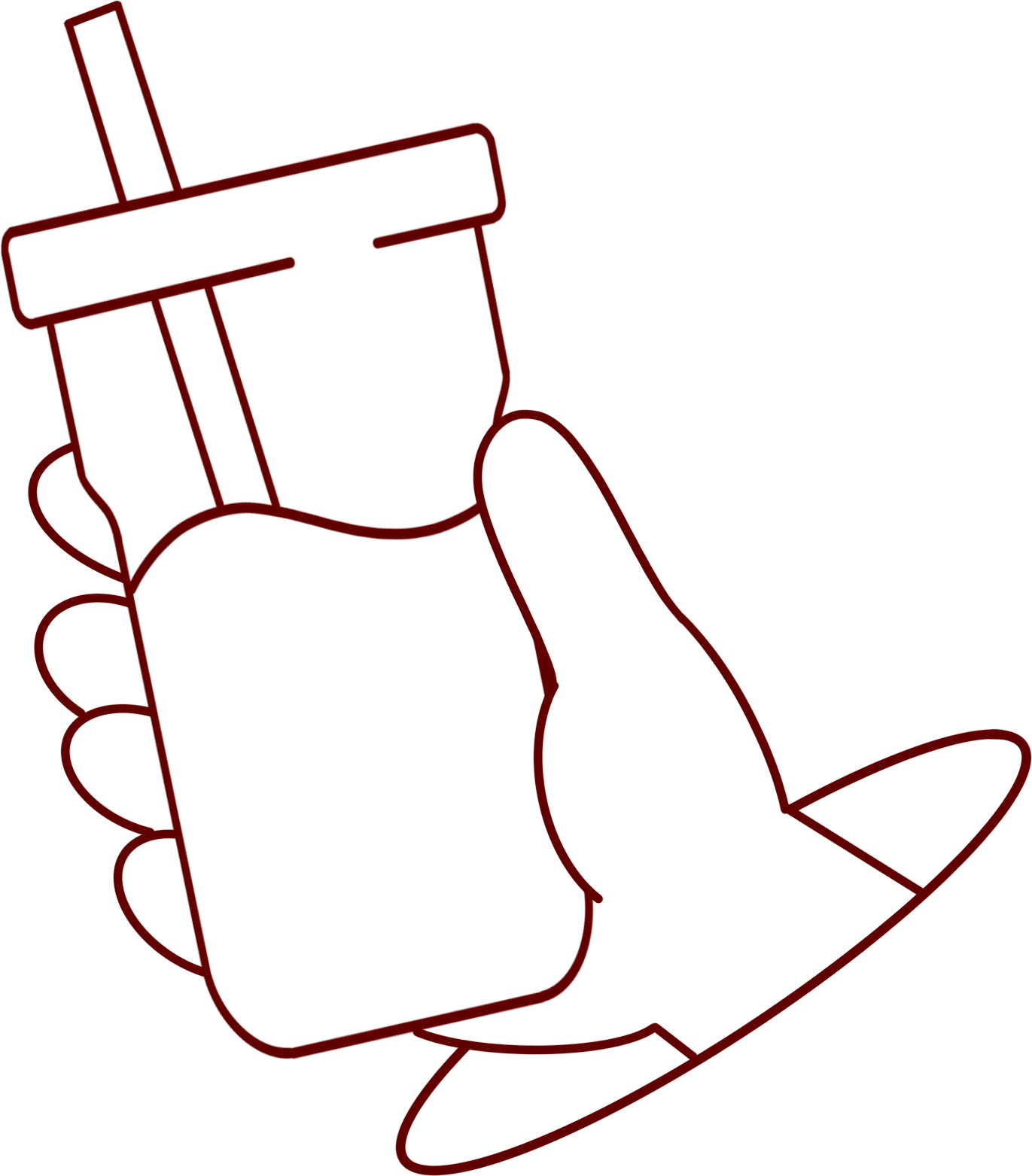 Line drawing of a hand holding a milk tea drink