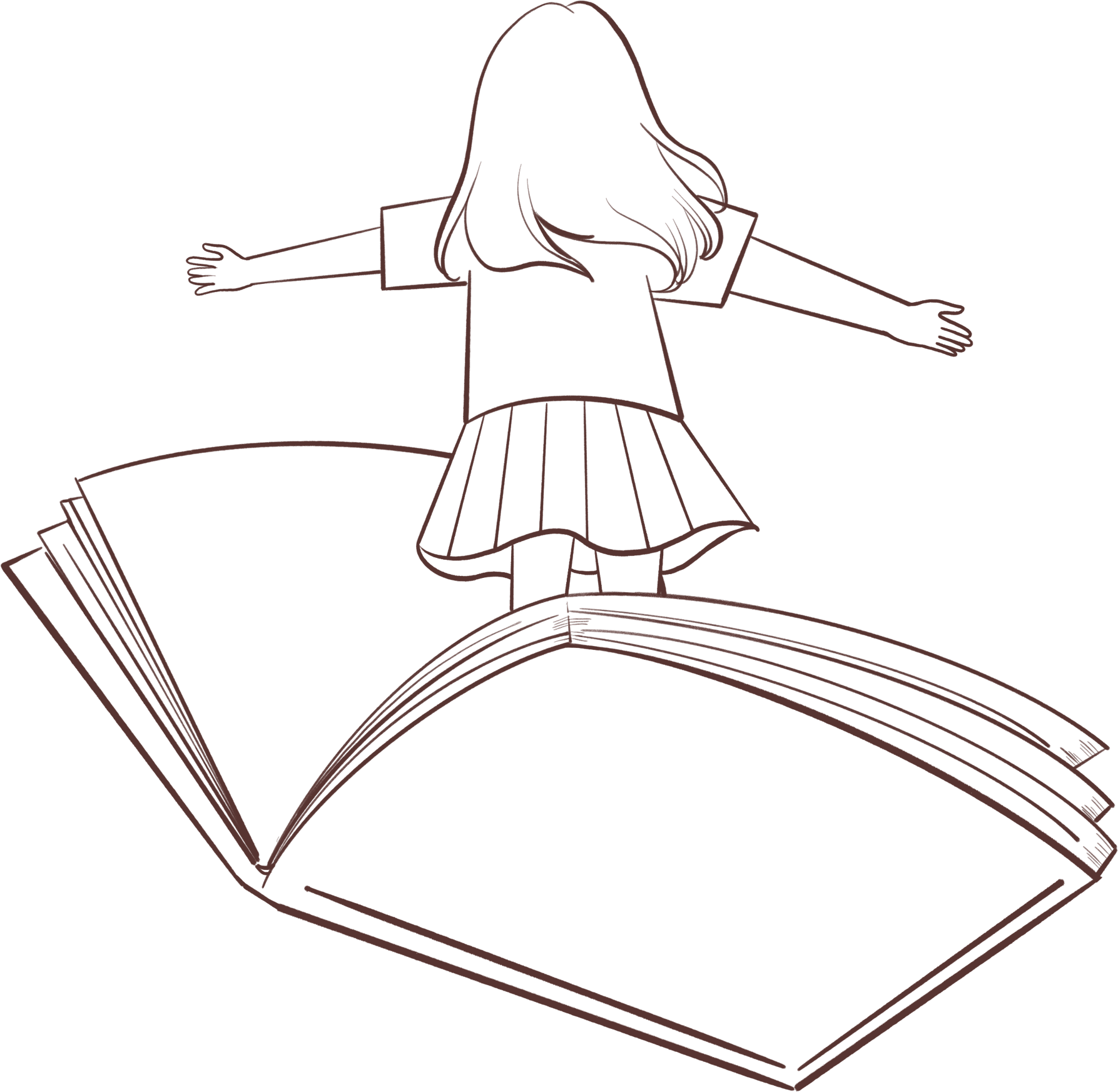 Line drawing of a girl on the book stand
