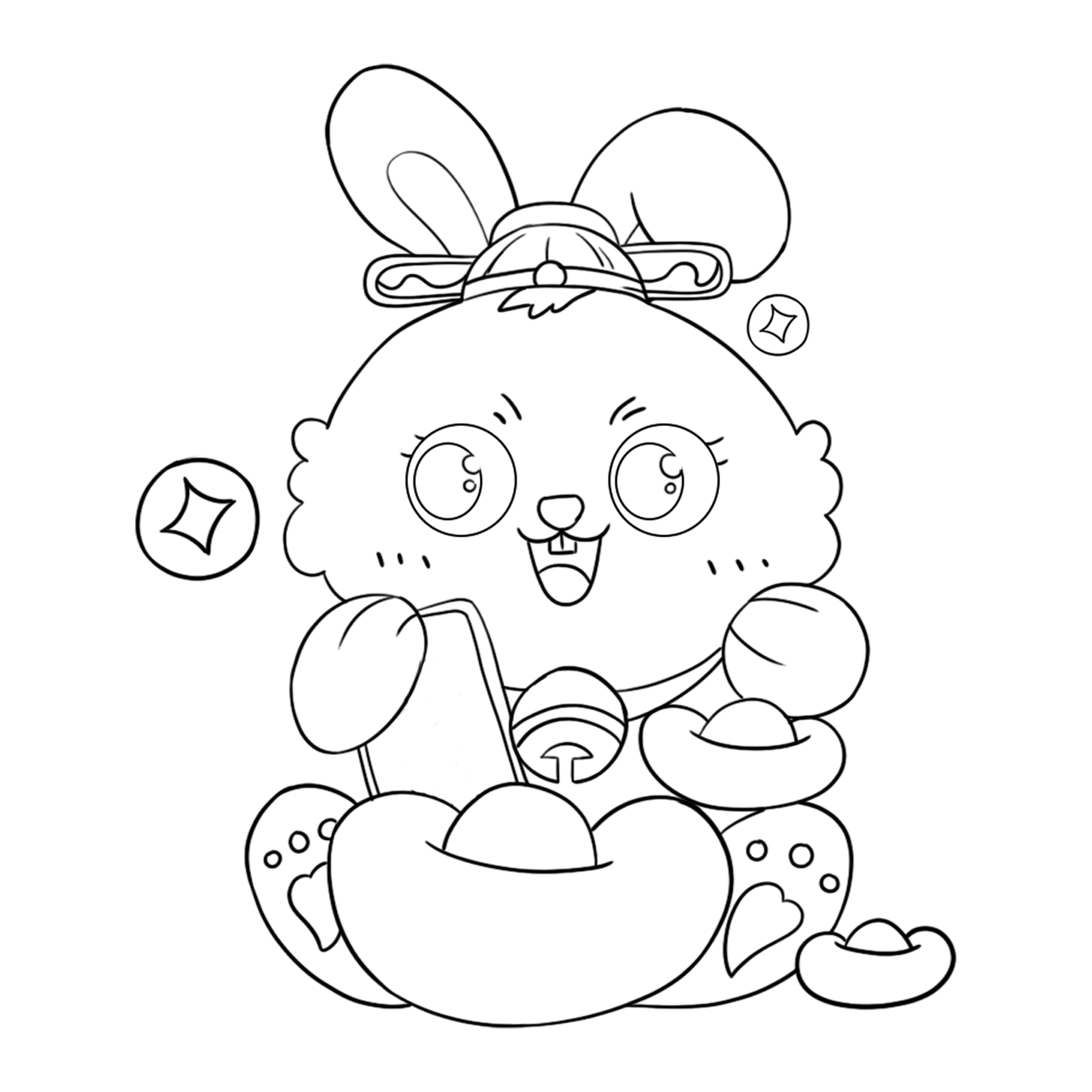 Cartoon Rabbit Year New Year Image Line Drawing