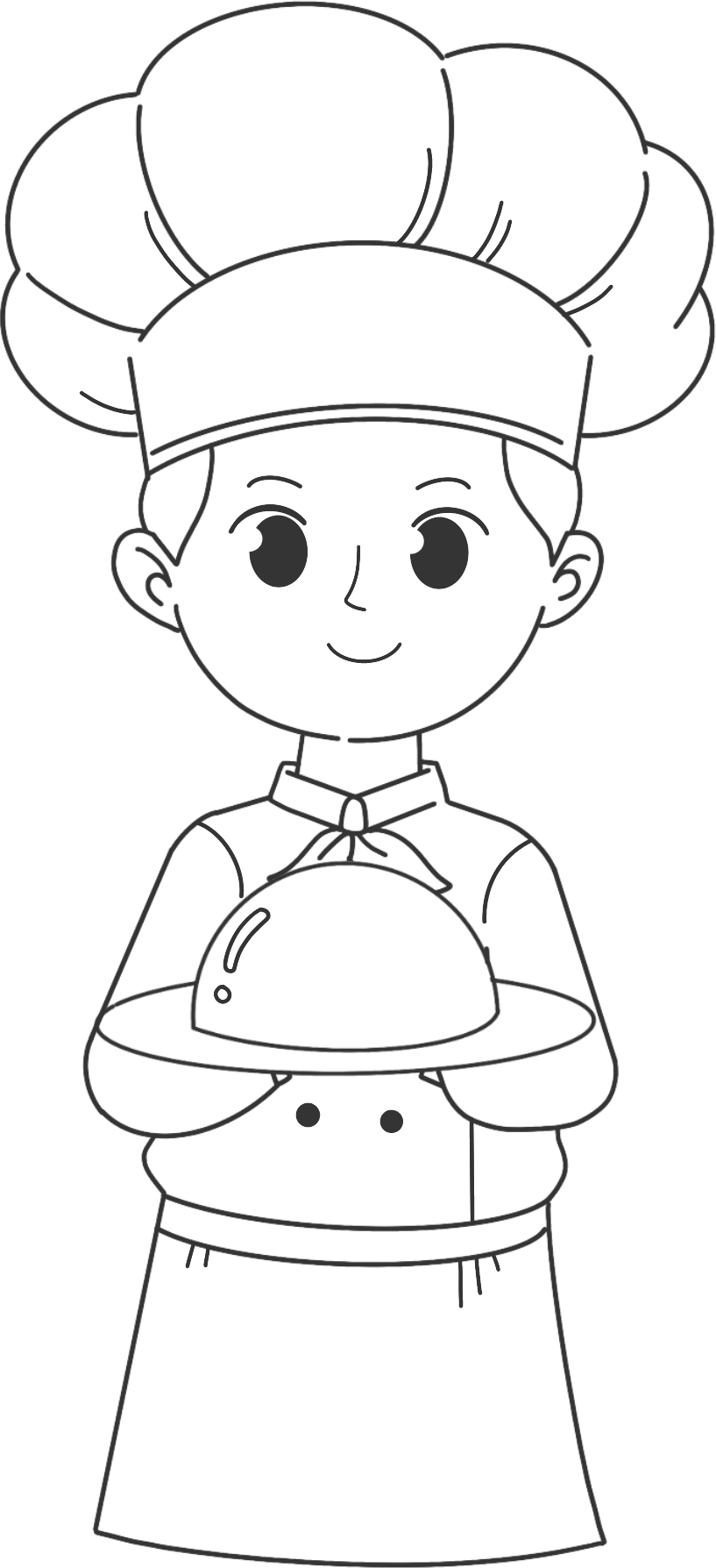 Cartoon line drawing of a chef holding food