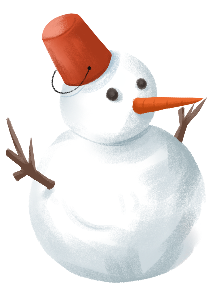 Cute cartoon snowman image in winter