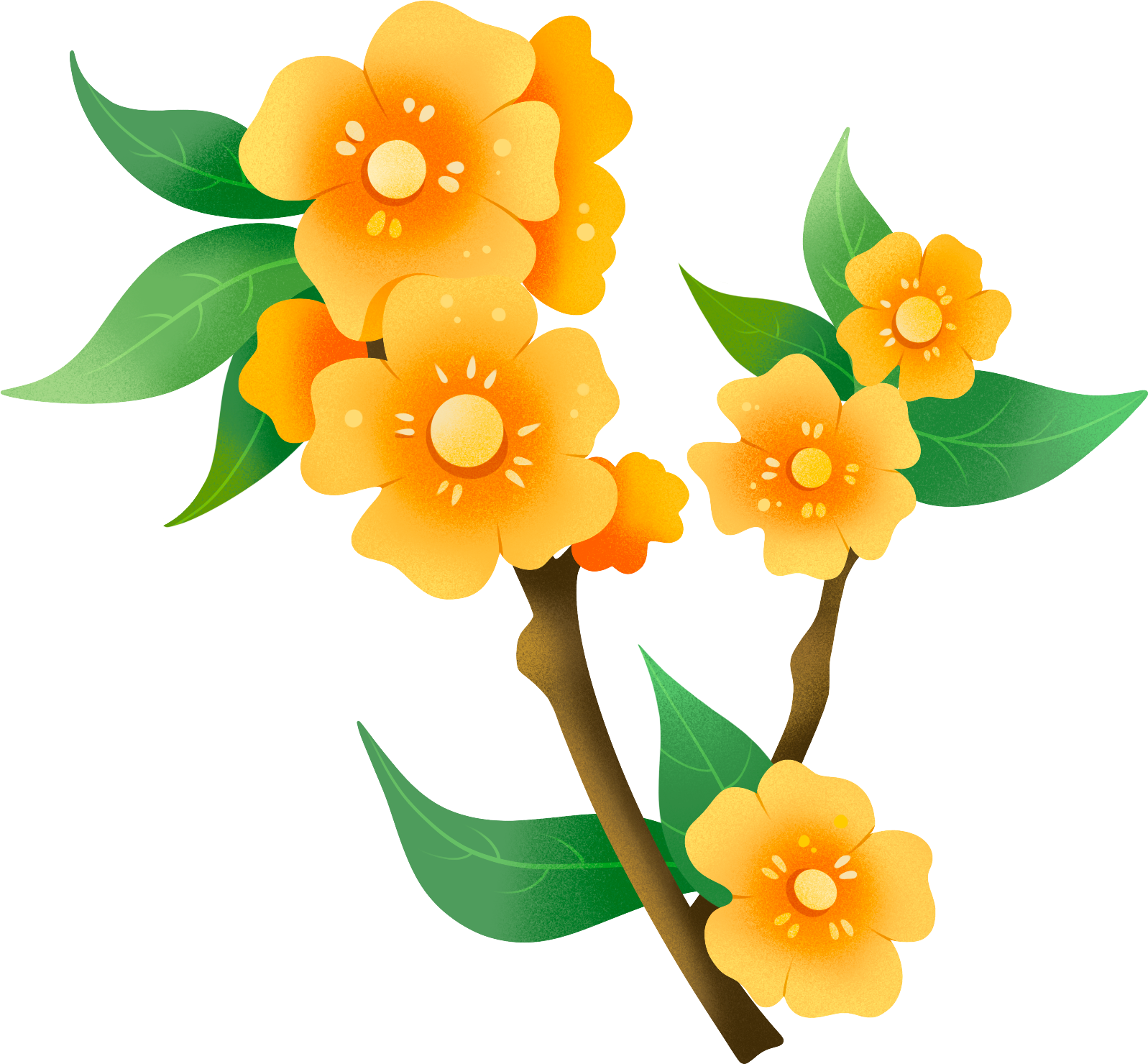 Cartoon golden small yellow flower branch image