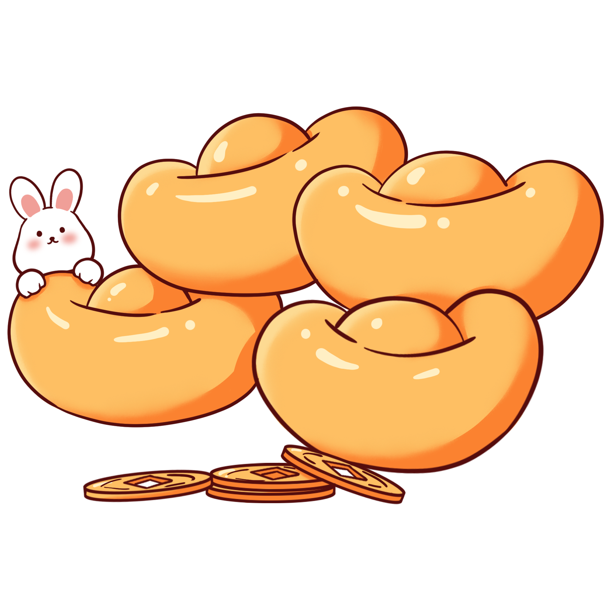 Cartoon New Year Bunny Gold Ingots Image