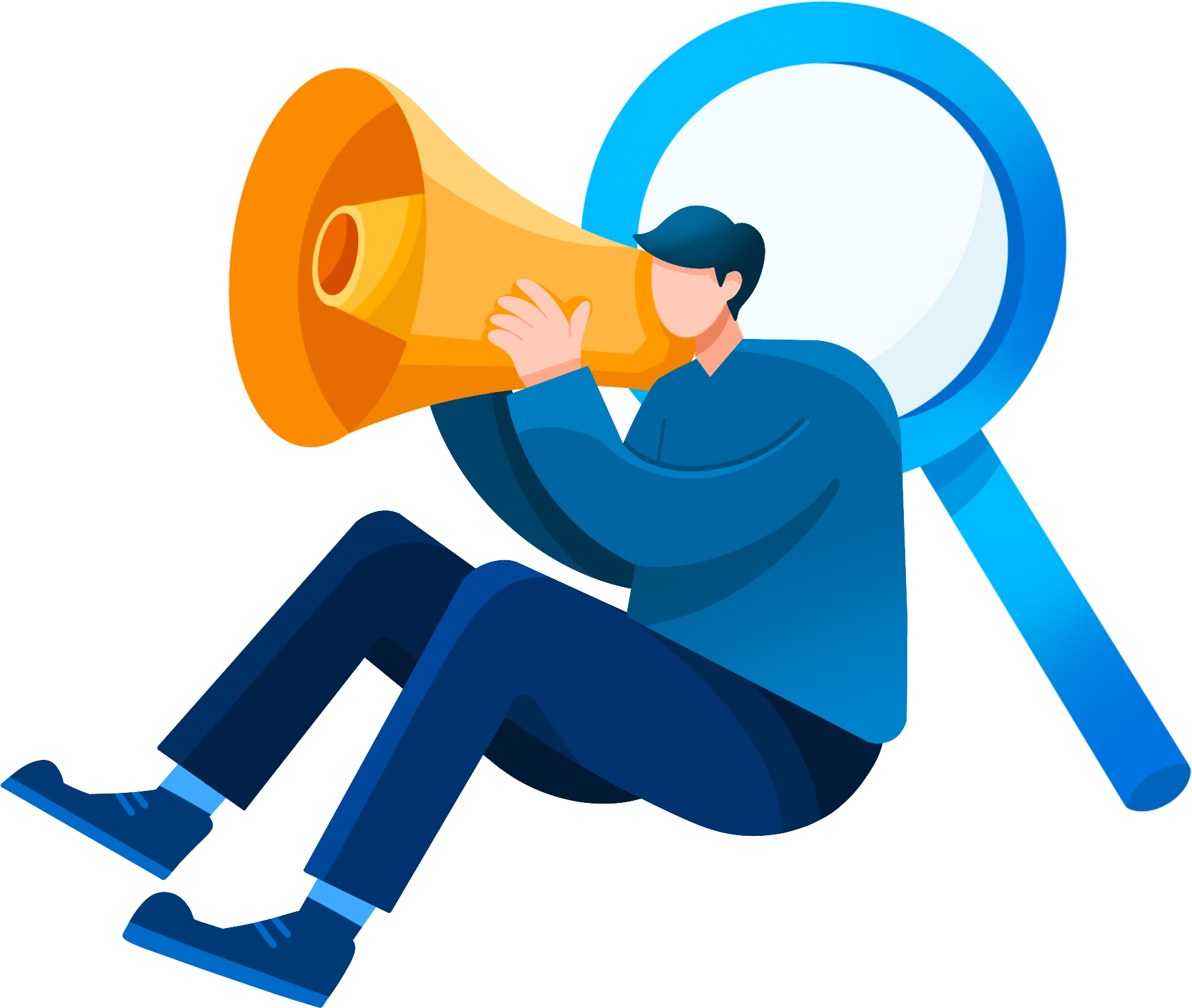 Cartoon boy holding a megaphone recruitment image
