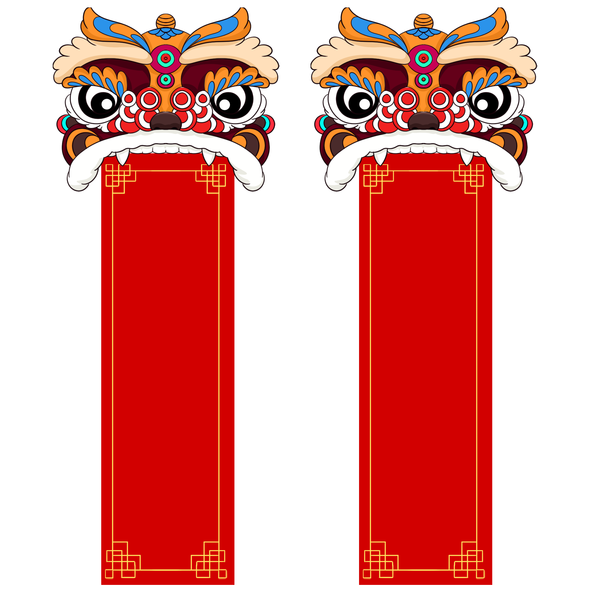 New Year festive red lion head couplet image