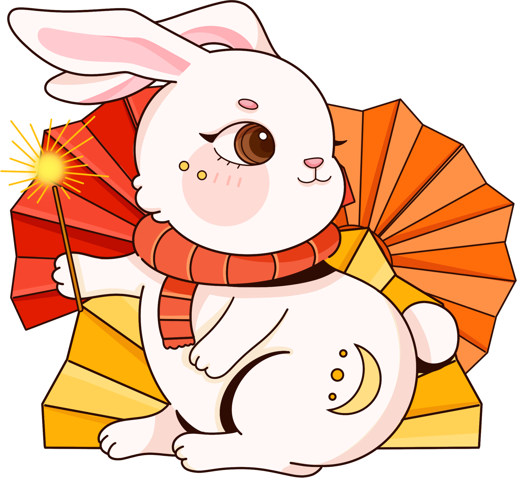 Cute rabbit holding a folding fan New Year material