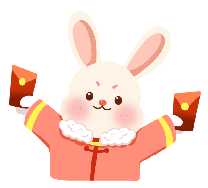 A cute rabbit holding a red envelope welcomes the New Year material