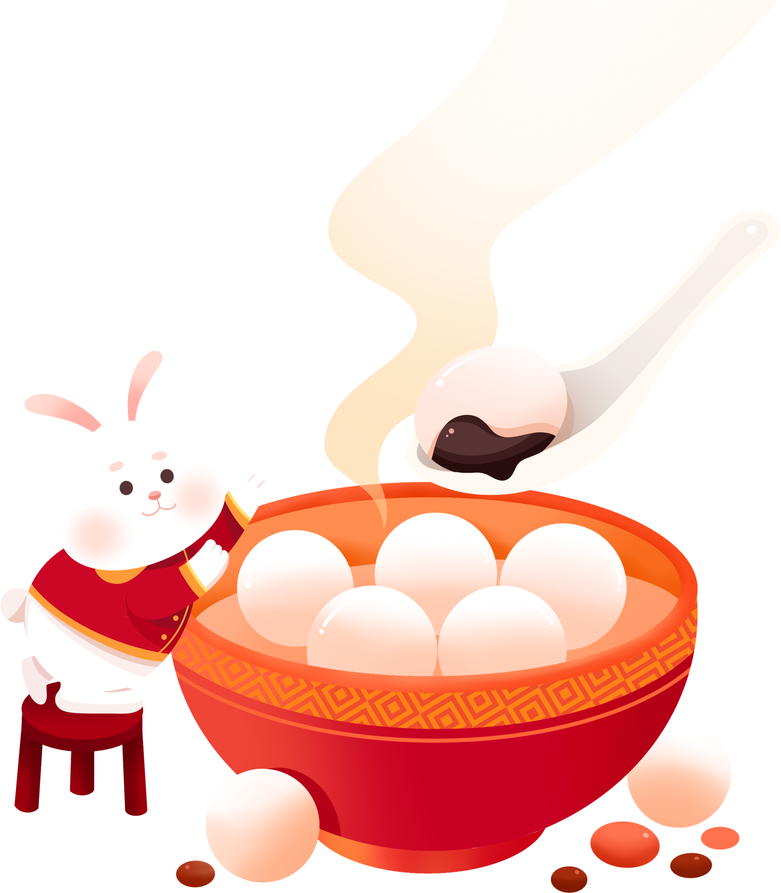 Cute Rabbit Year Lantern Festival Eating Tangyuan Image