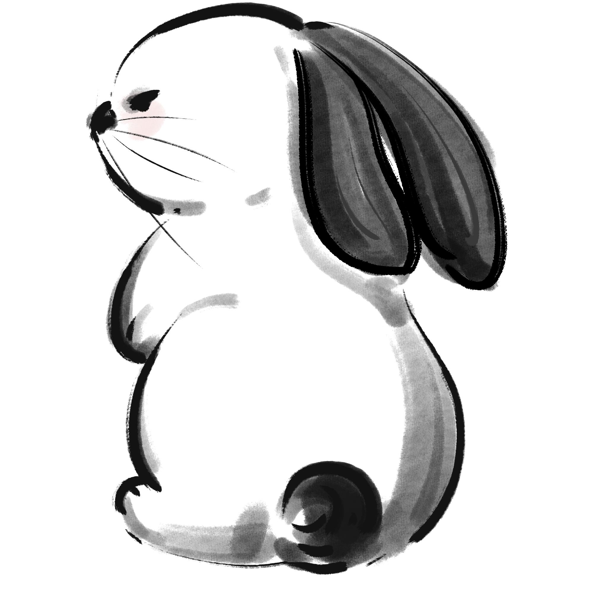 Cute rabbit image in ink wash painting