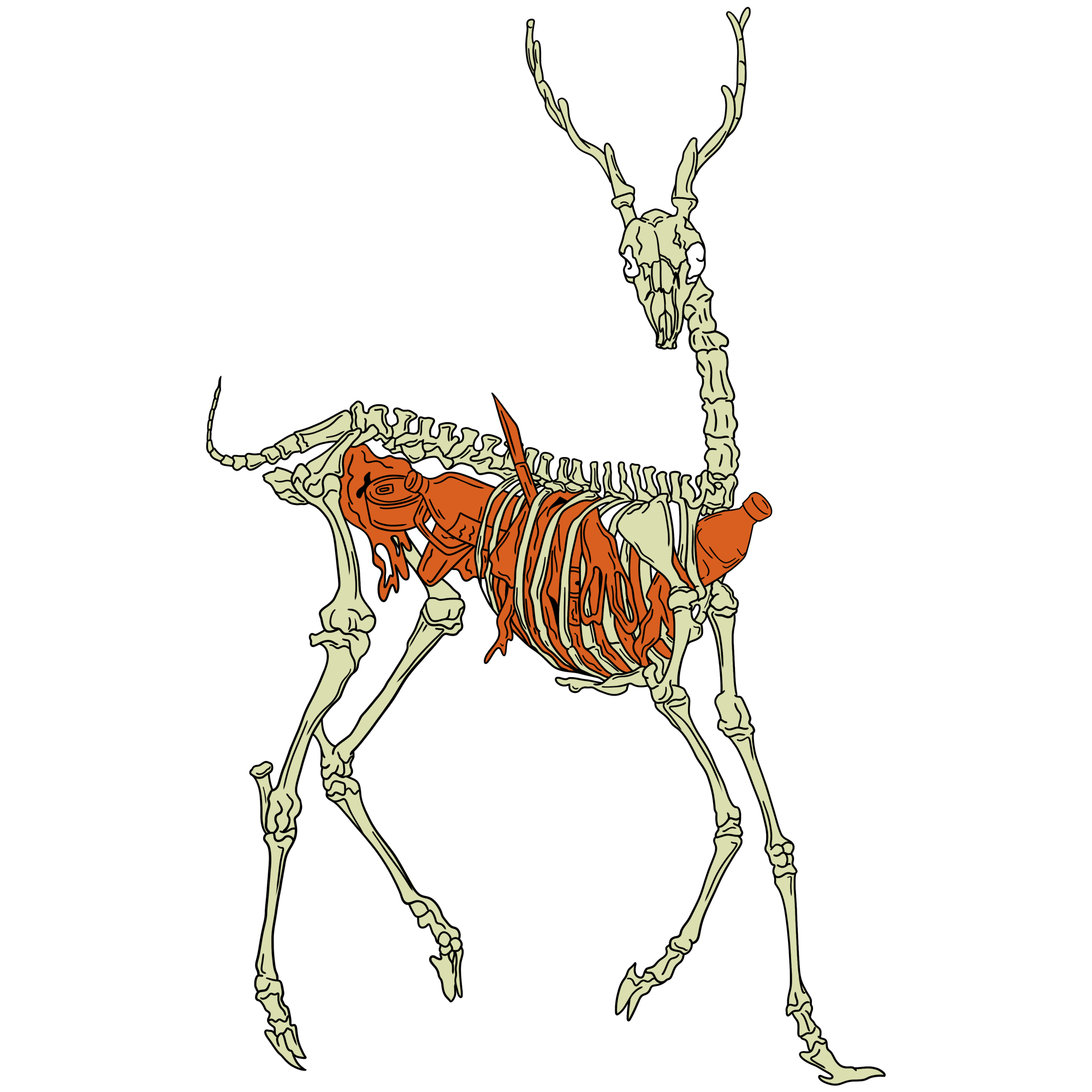 A picture of deer bones filled with plastic products