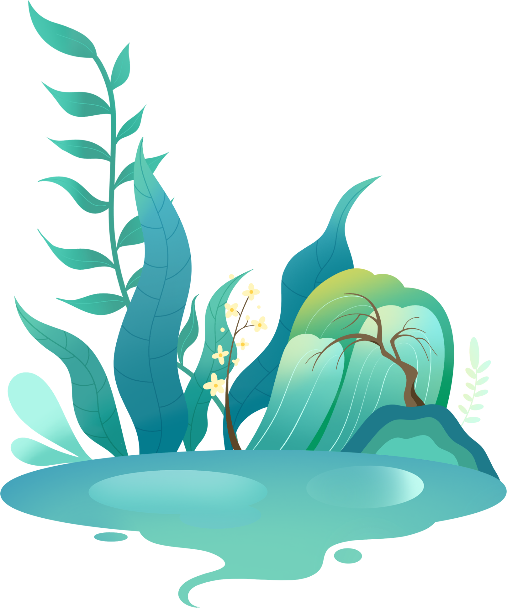 Vibrant willow trees, green plants, and lake surface images