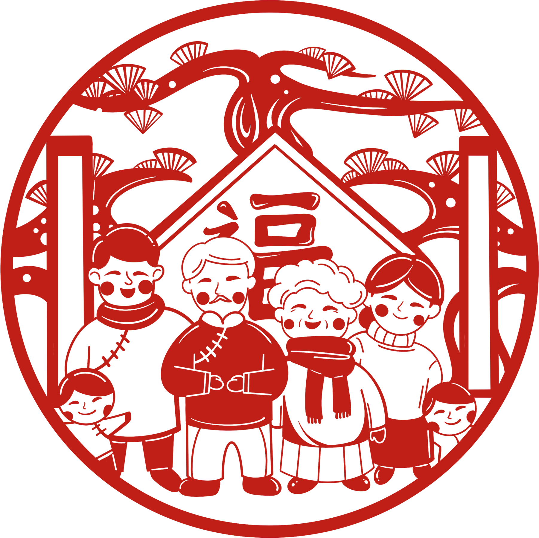 Warm family paper-cutting image