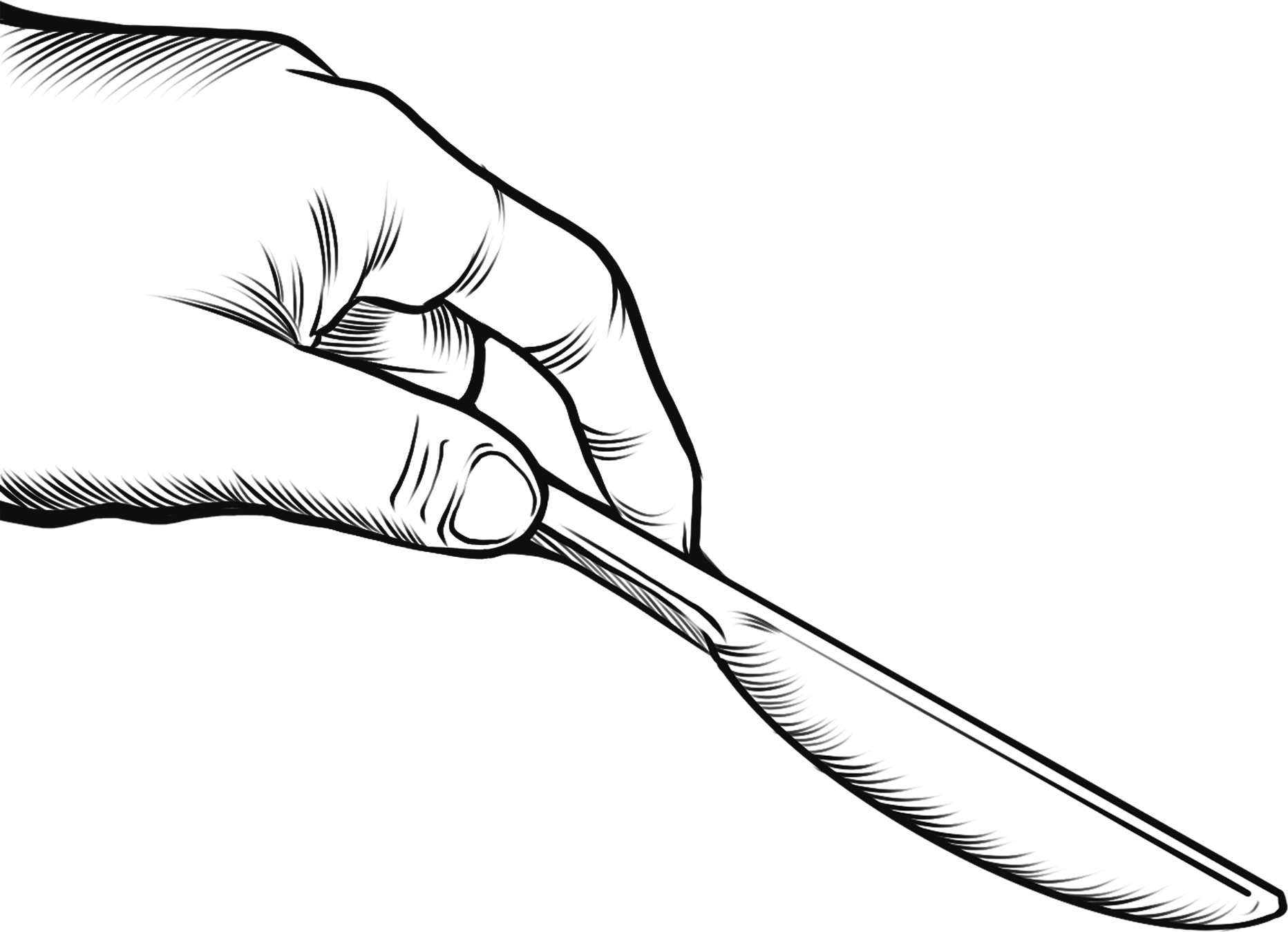 Line drawing element of a hand holding a knife