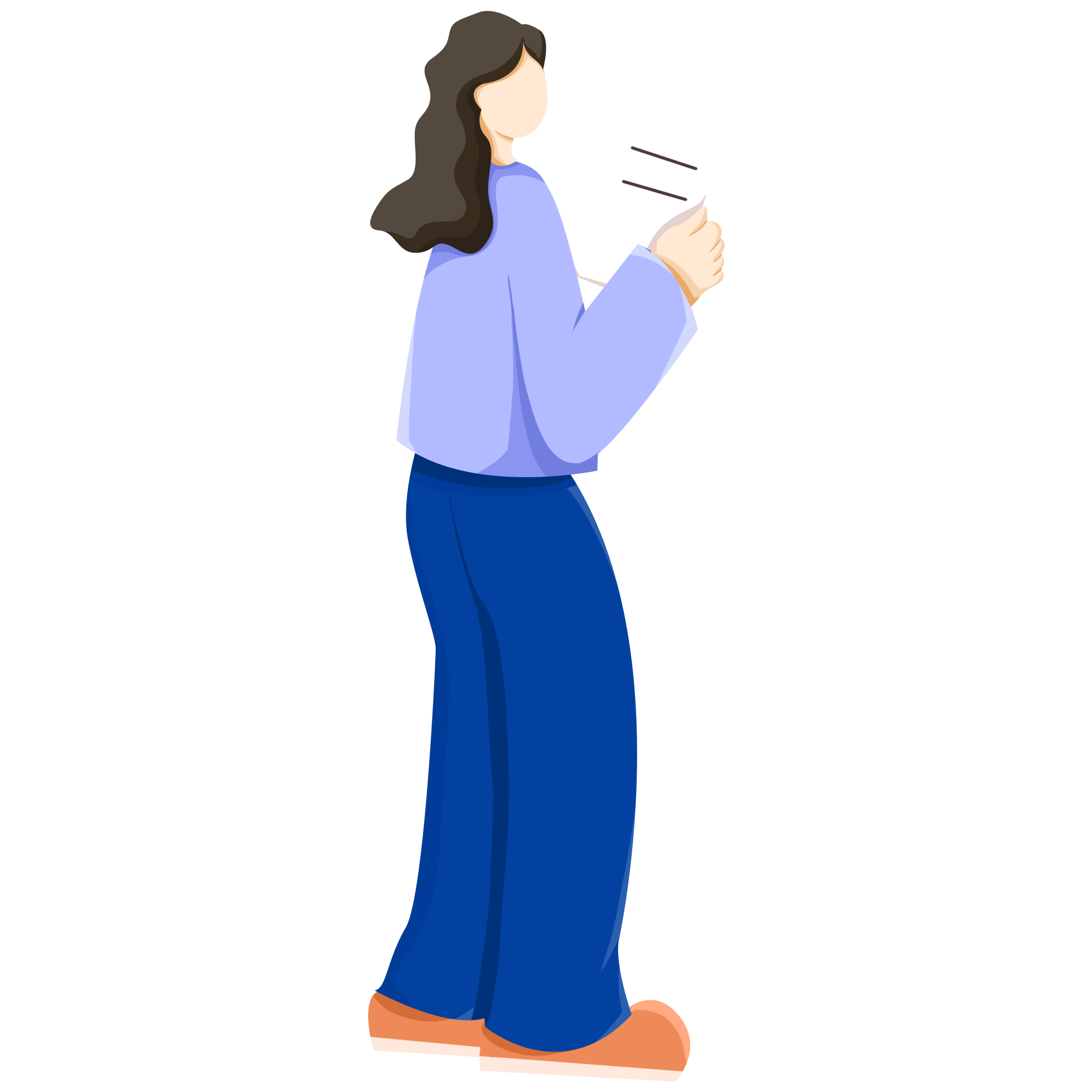 The girl is holding a picture of her paper resume.