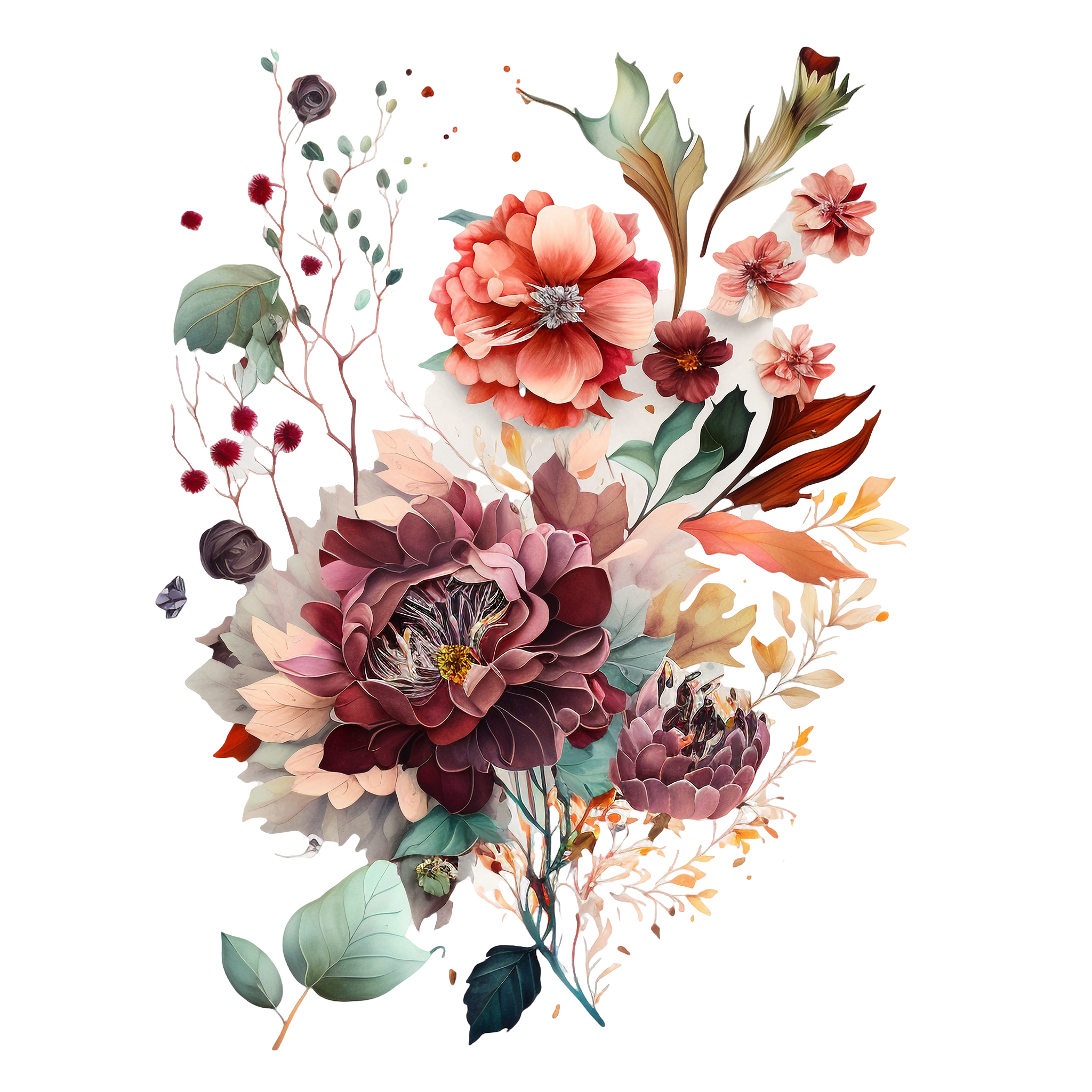 Colorful floral watercolor illustration graphic material