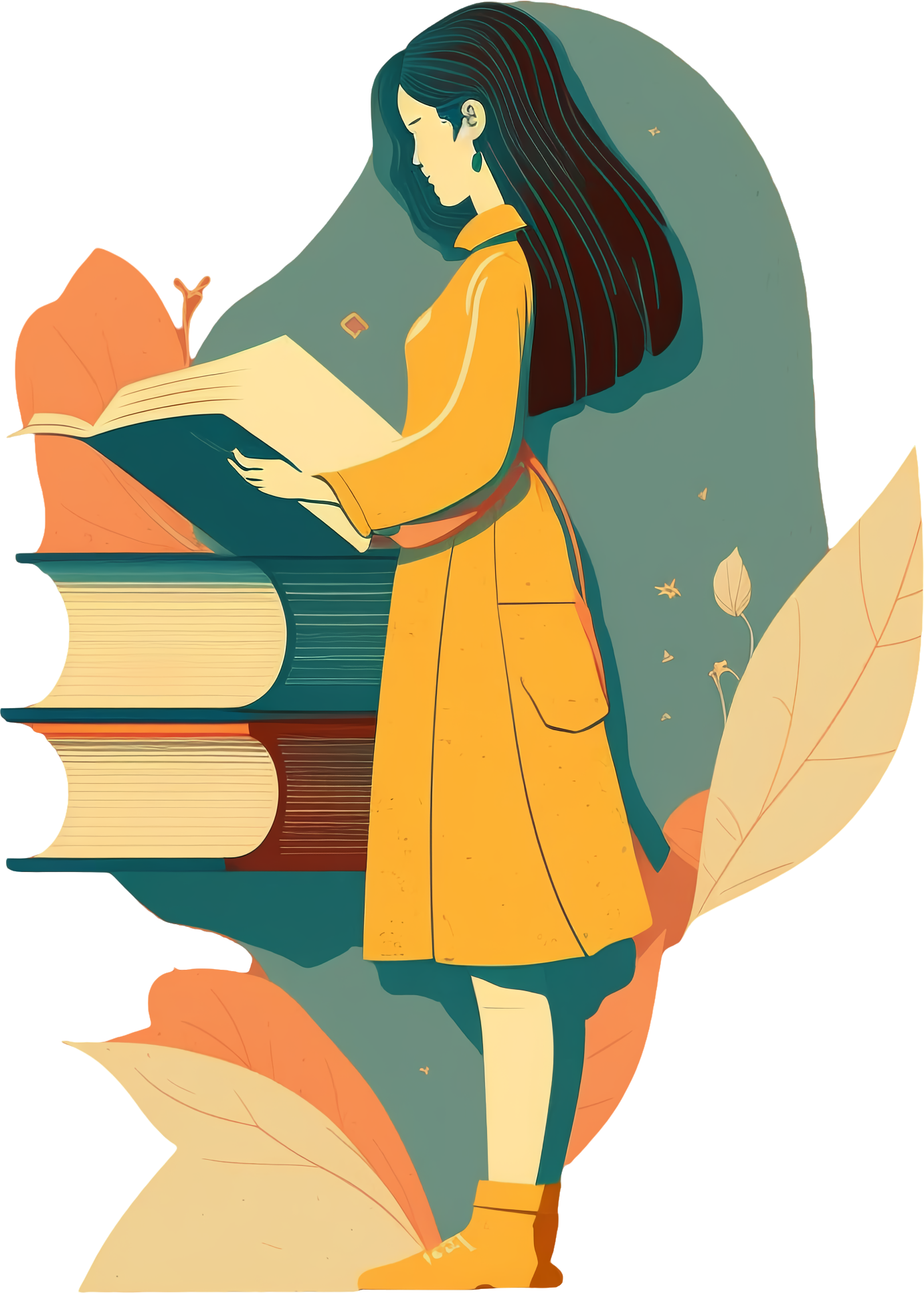 Commercial-use PNG illustration design element - girl sitting on a giant book