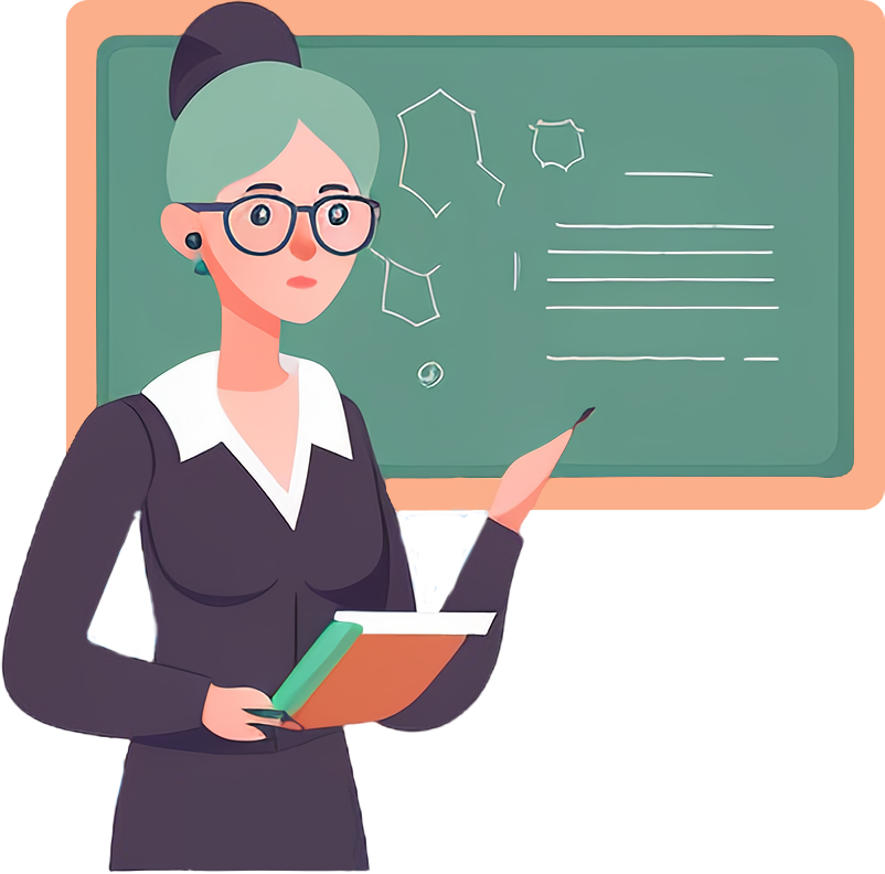 Illustration design of a female teacher teaching at the blackboard