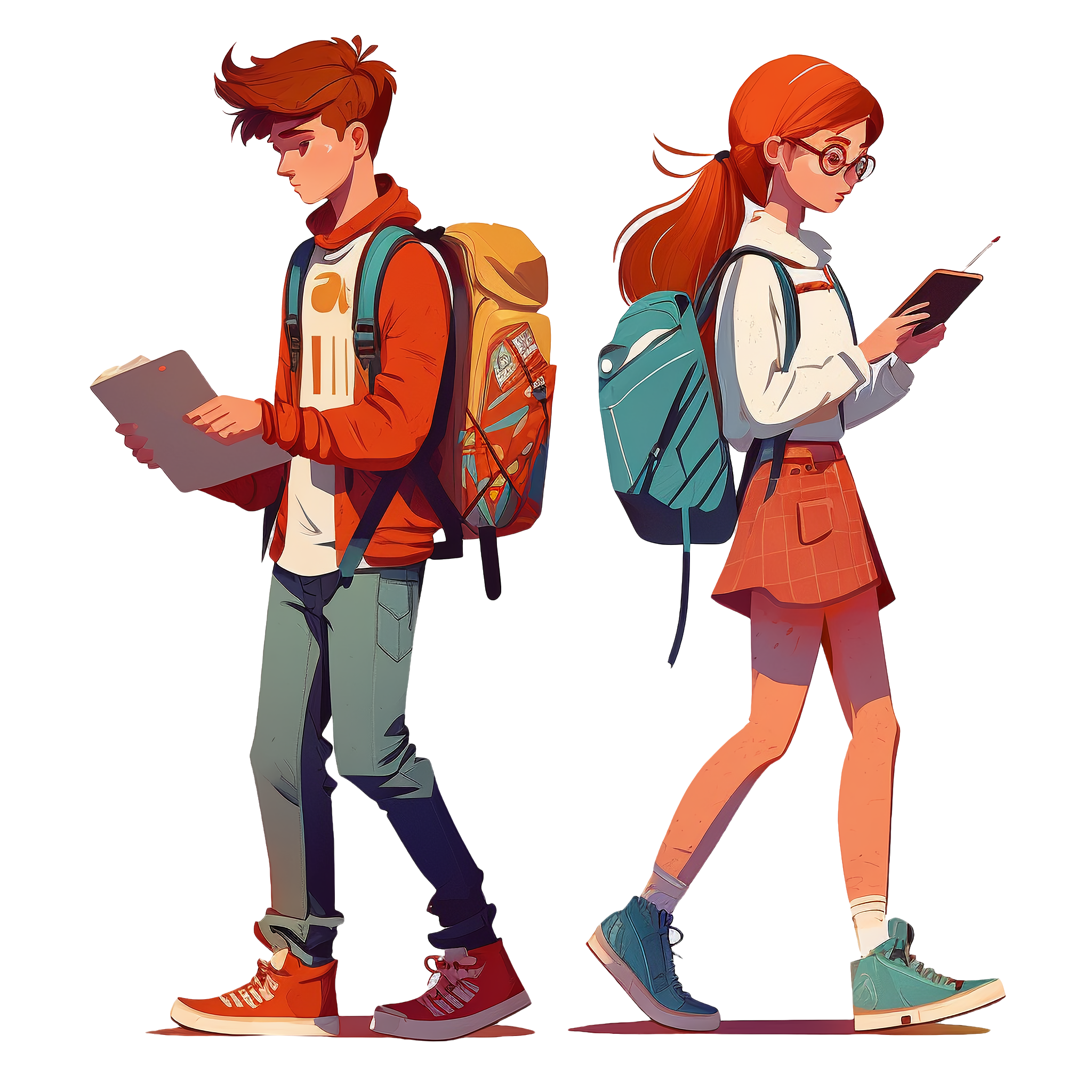 Illustration design materials - boy and girl walking