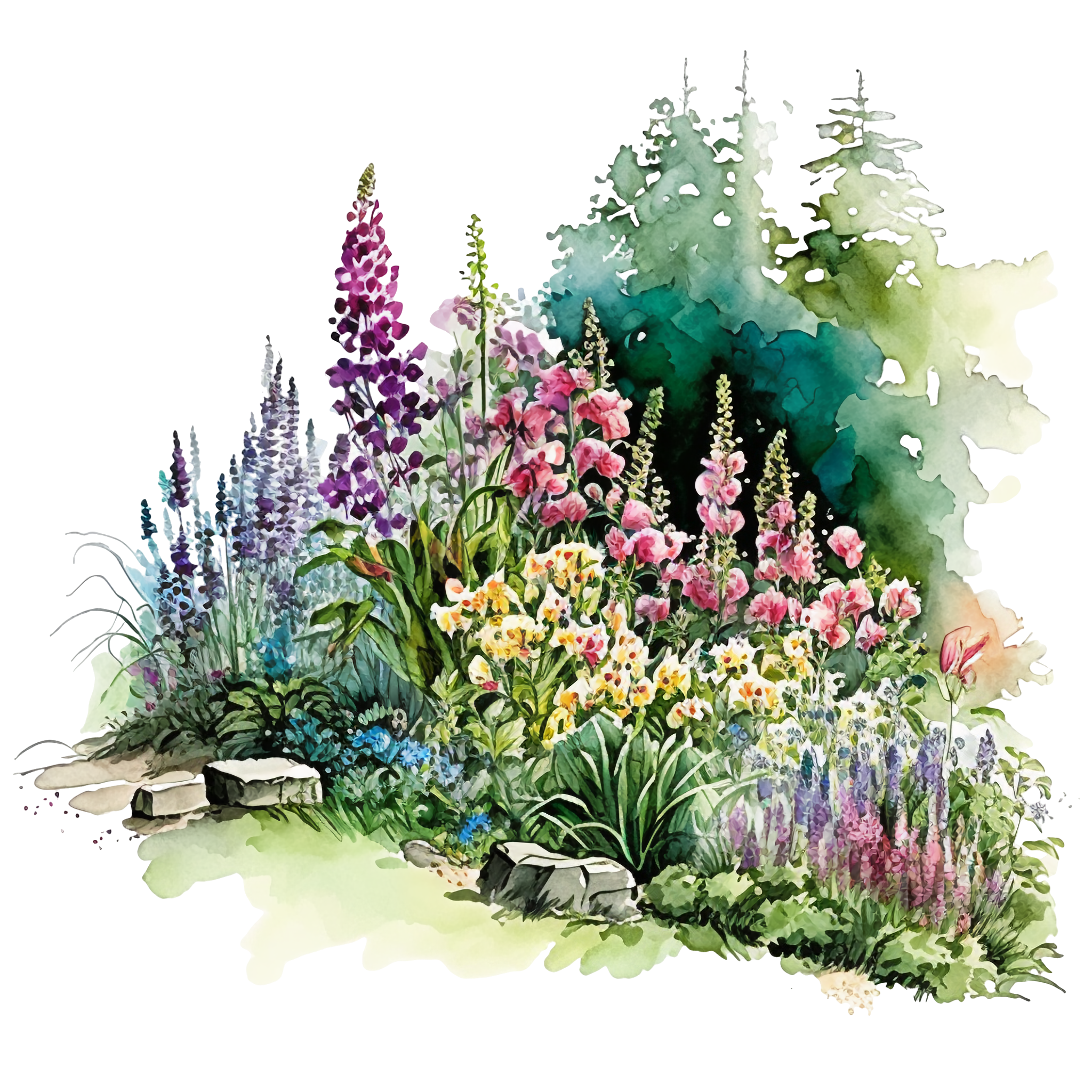 Colorful flower cluster watercolor illustration image