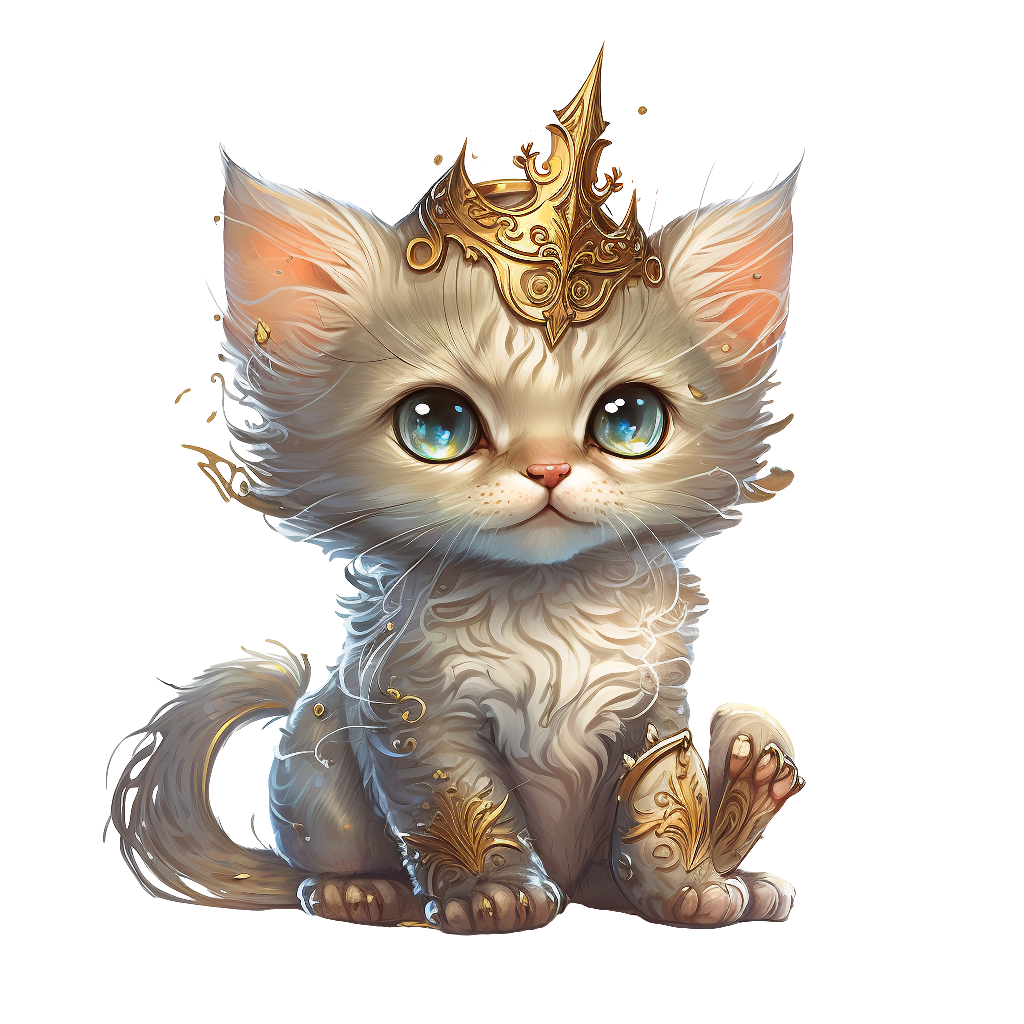 White Background Cute Cat Fantasy Illustration