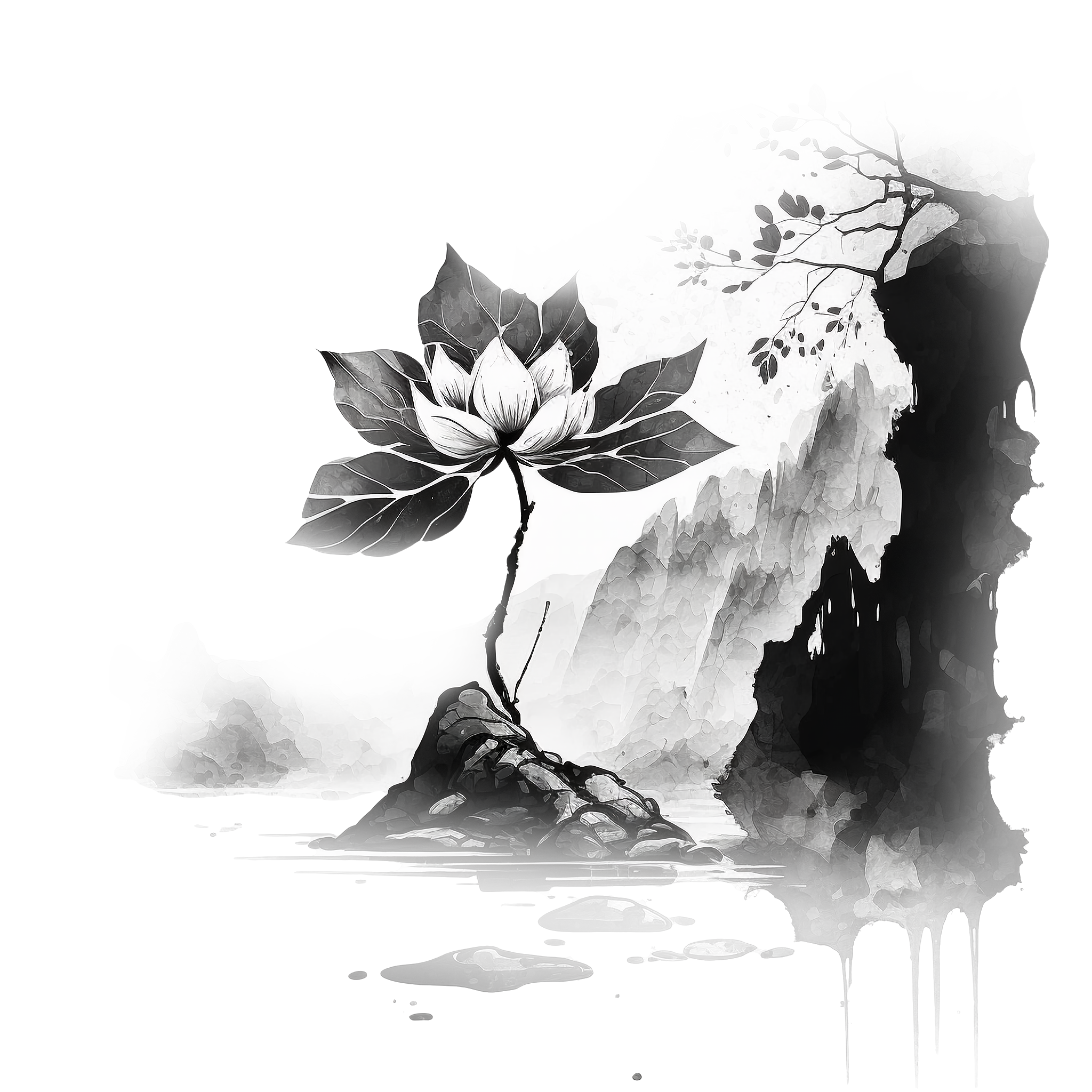 Ink wash lotus transparent background PNG material