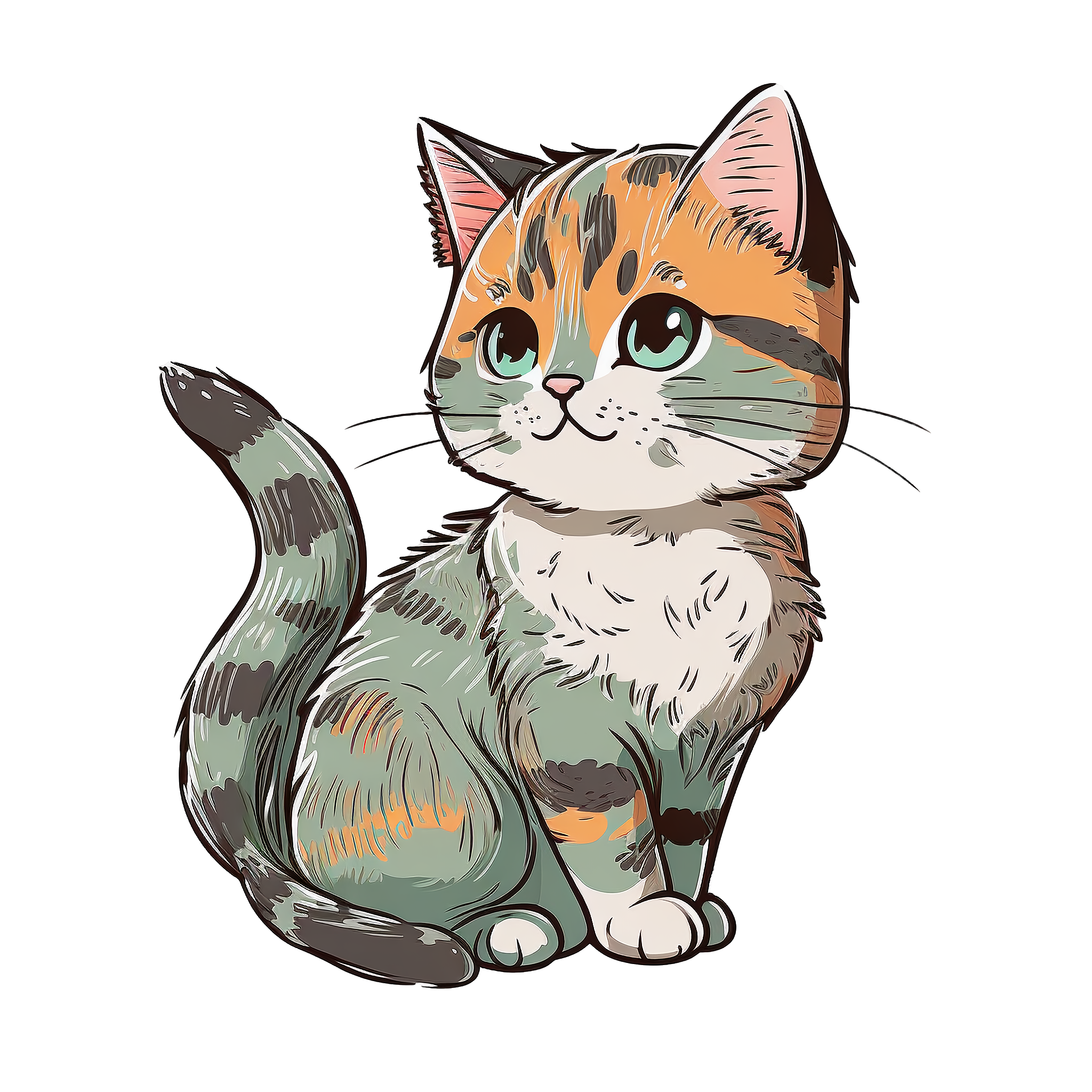 Cute and friendly hand-drawn Dona cat PNG transparent background graphic material
