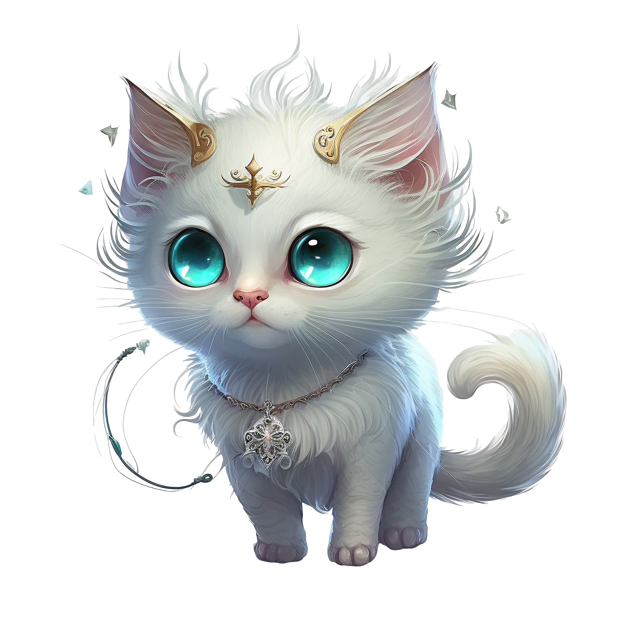 White Background Cute Cat Fantasy Illustration