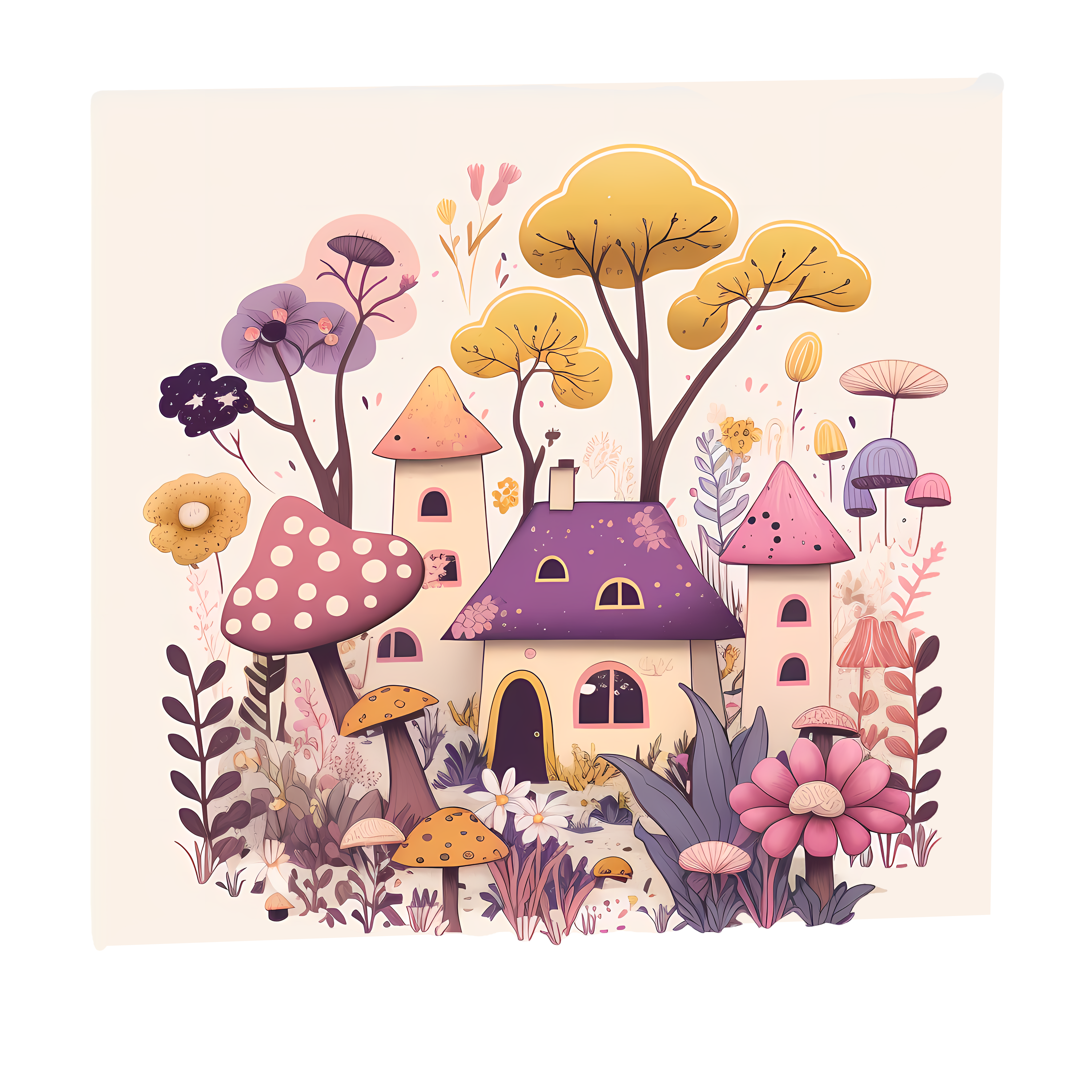 Village flowers, grass, mushrooms commercial use PNG creative design materials