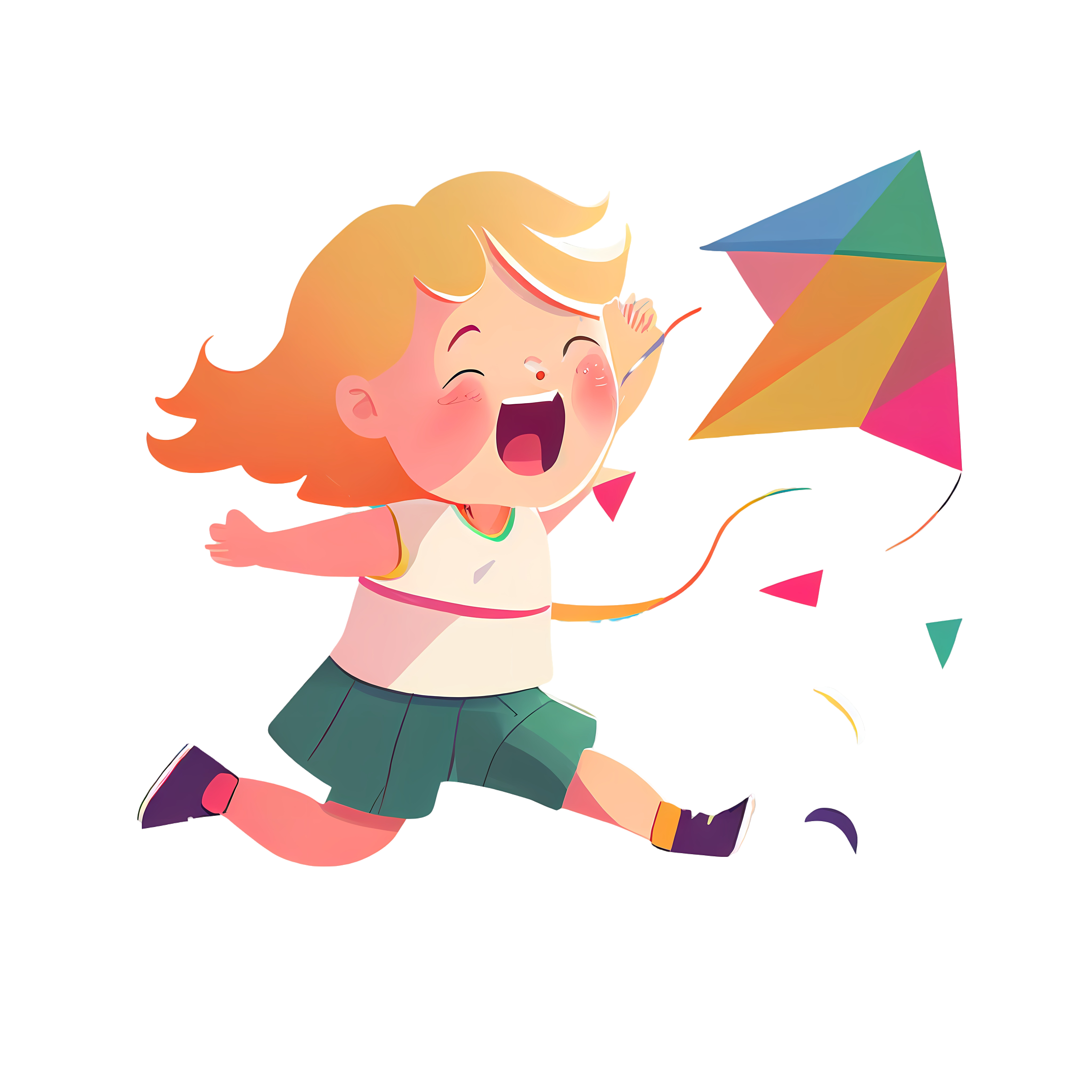 Cute girl flying a kite illustration PNG material