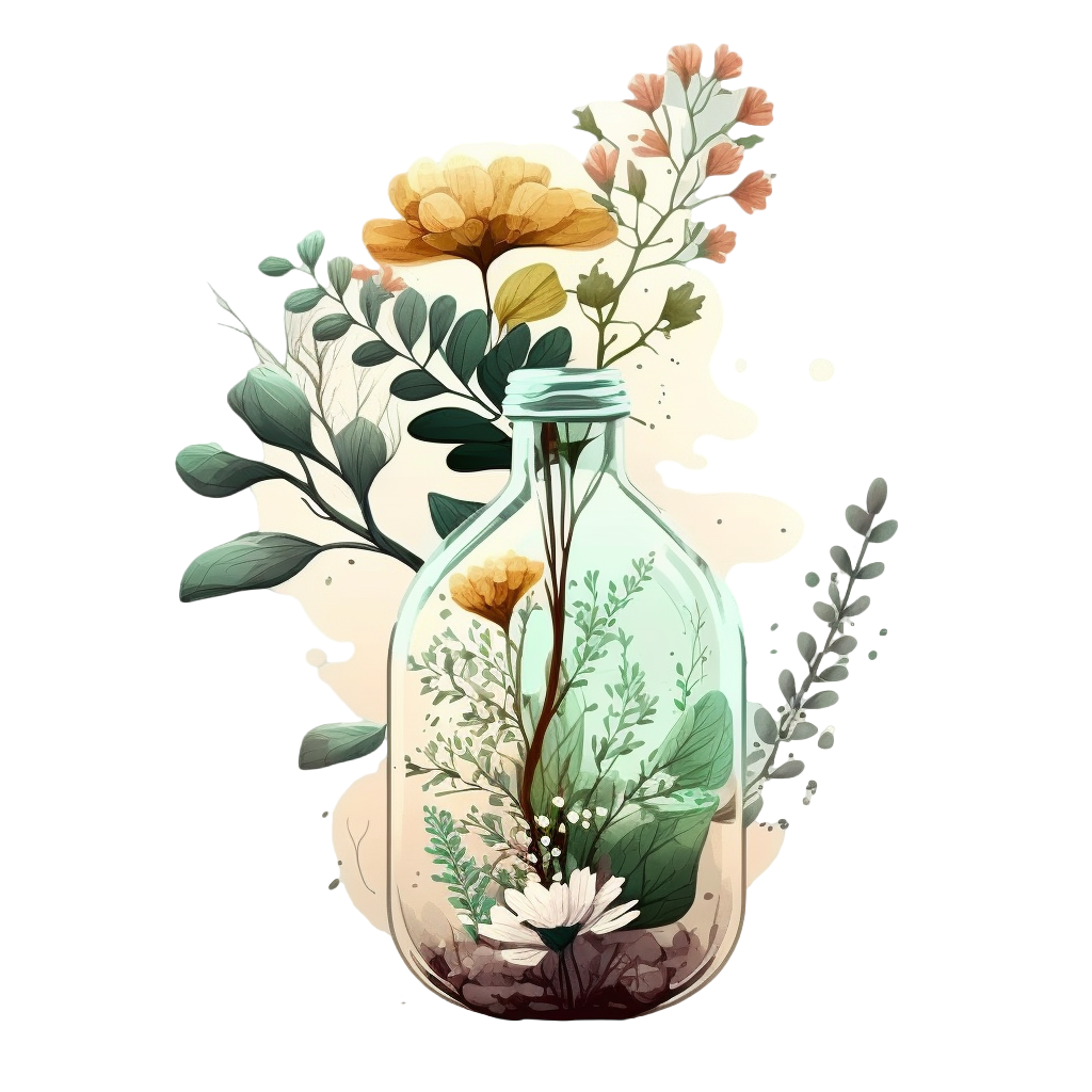 Illustration design materials for glass bottle floral plants