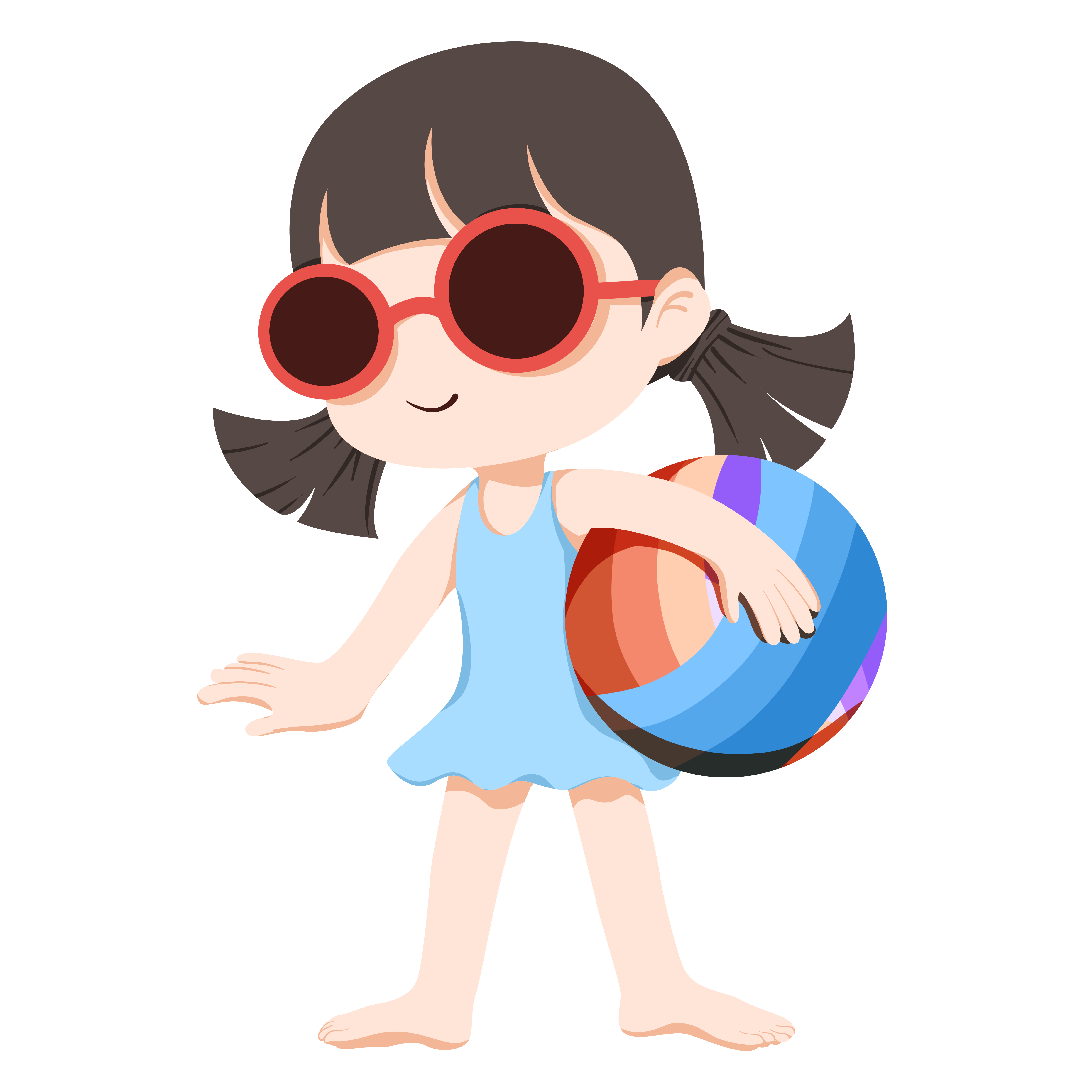 A picture of a little girl in a swimsuit playing beach volleyball