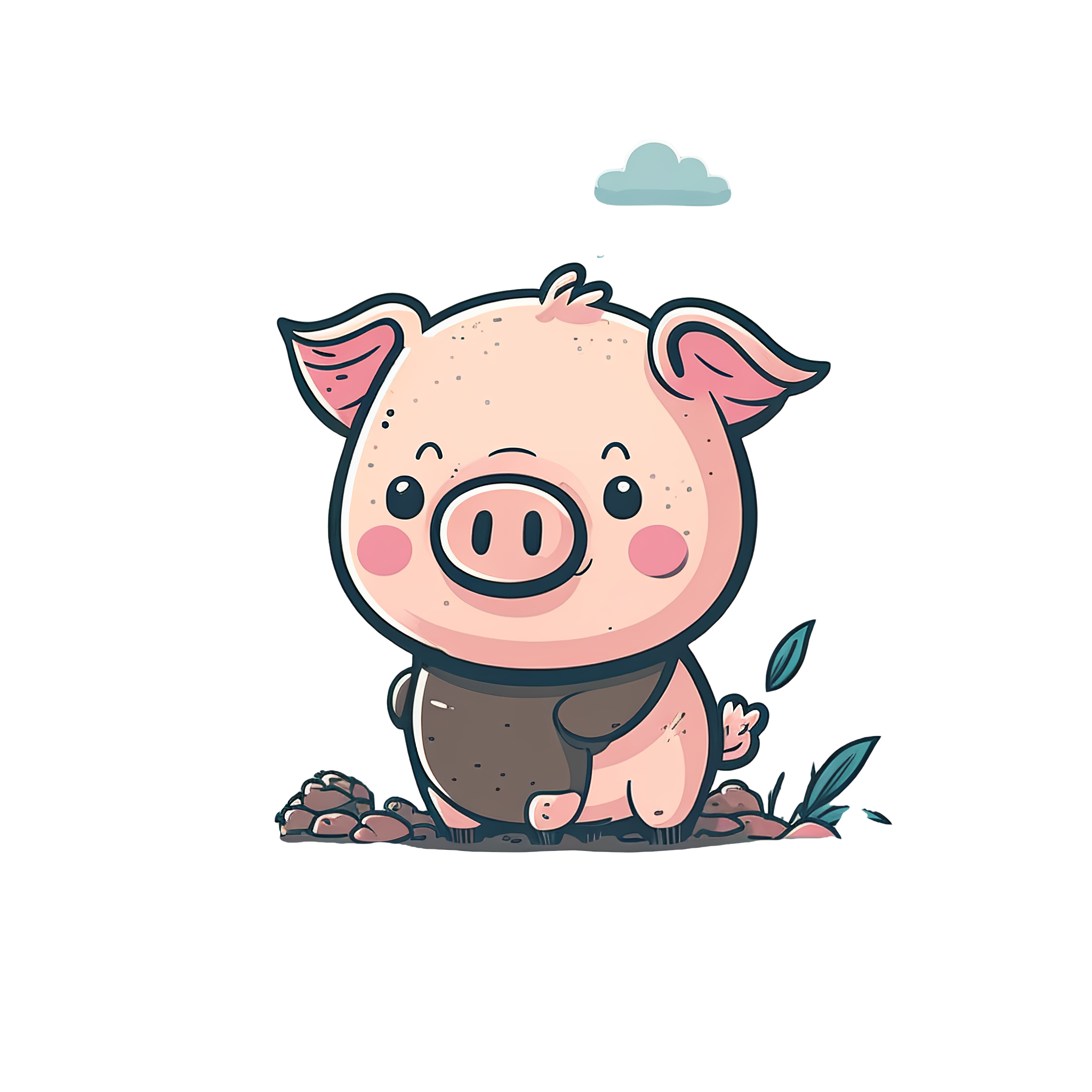 Cute little pig flat color graphic design elements